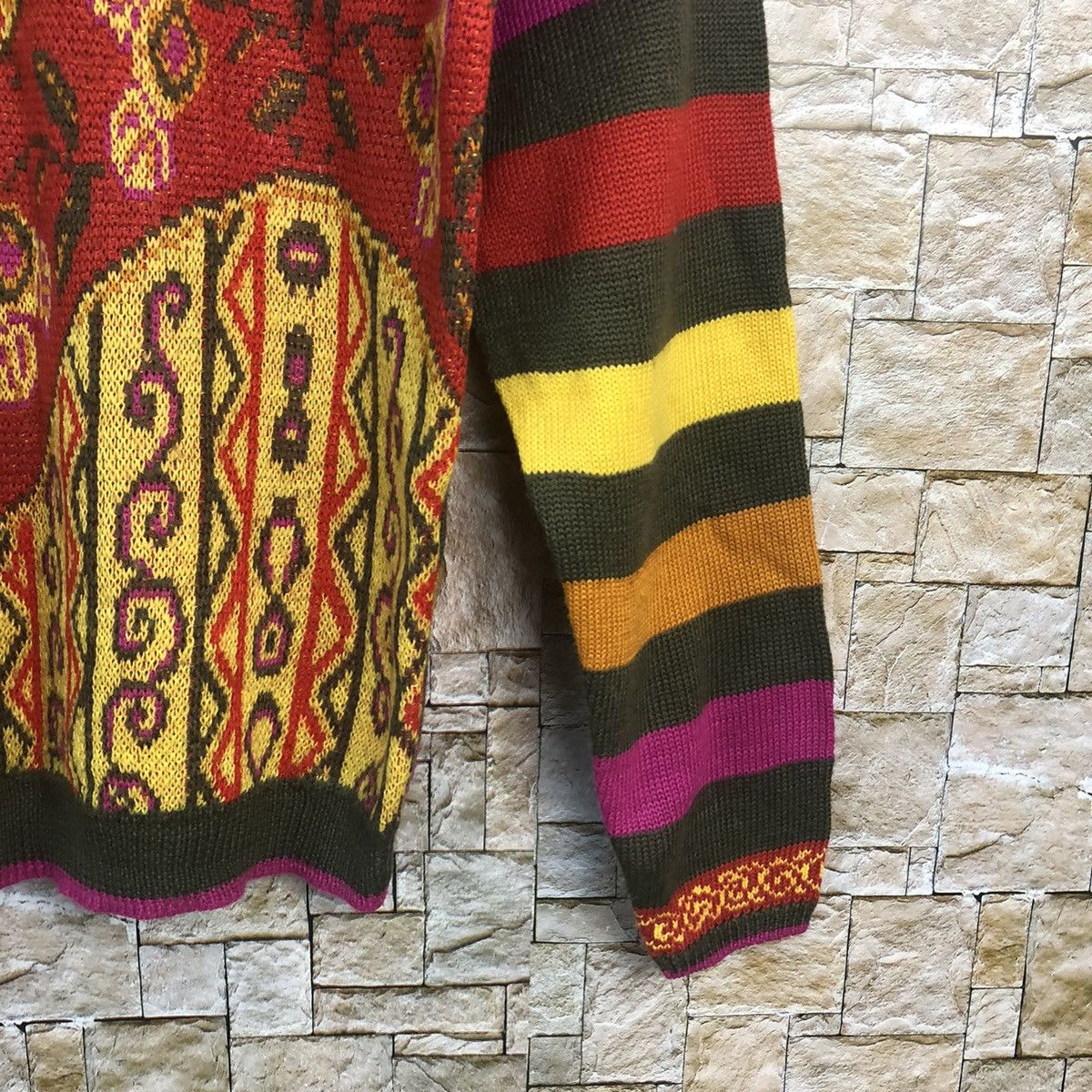 Vintage Laso Red art stripe vintage colourfull Knitwear #A165 Size M / US 6-8 / IT 42-44 - 8 Thumbnail