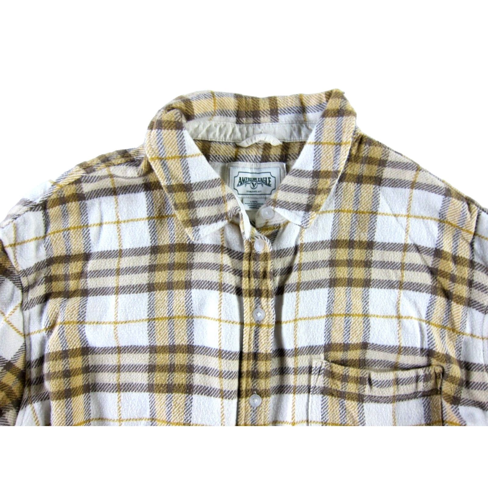 American Eagle Outfitters American Eagle Outfitters Plaid Button Up Flannel Shirt Women L Yellow Brown Ivory 90s Pattern Vintage Size L / US 10 / IT 46 - 3 Thumbnail