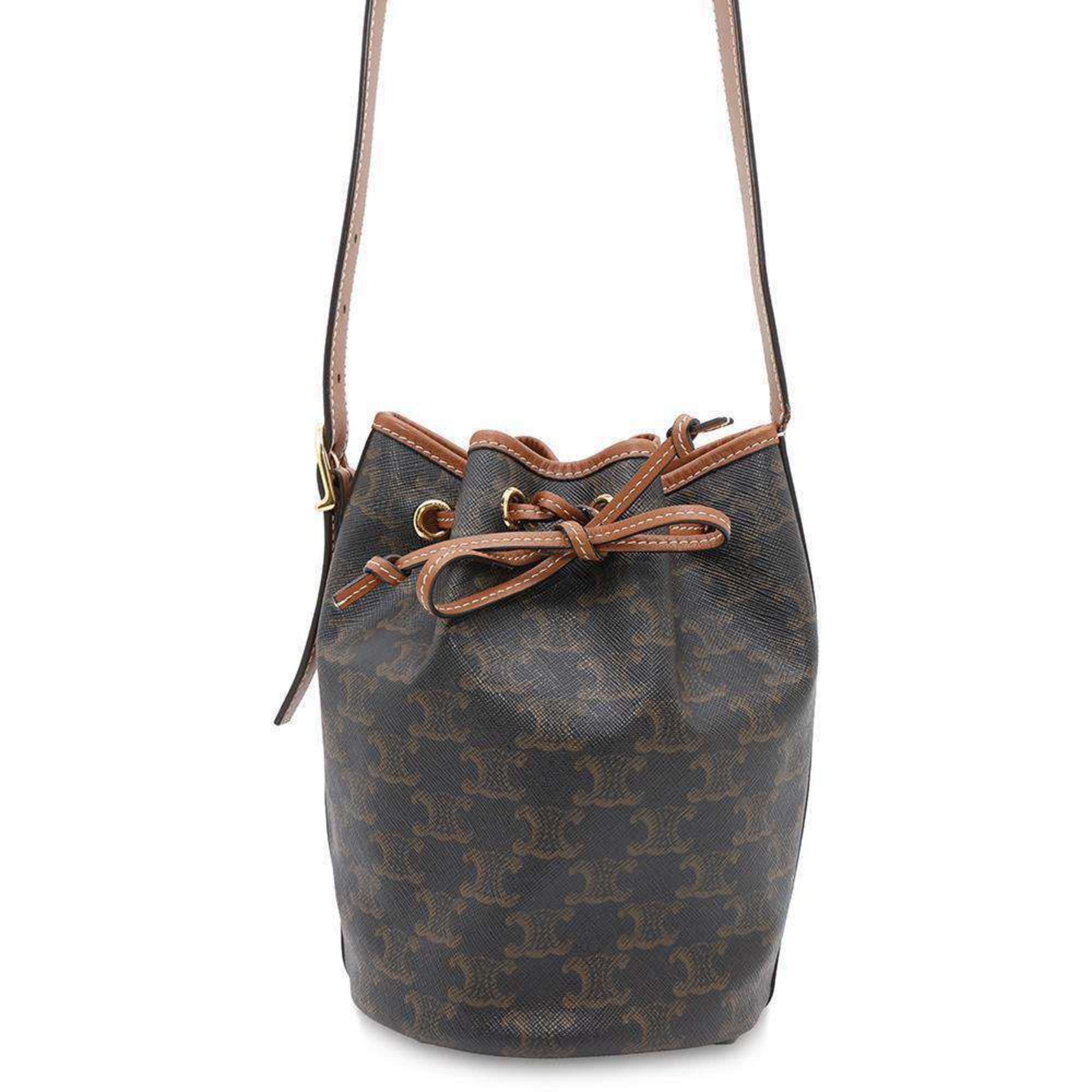 Celine Shoulder Bag Triomphe Small Drawstring Leather 191142Bzj.04Lu Celine Bags in Gold, Women's