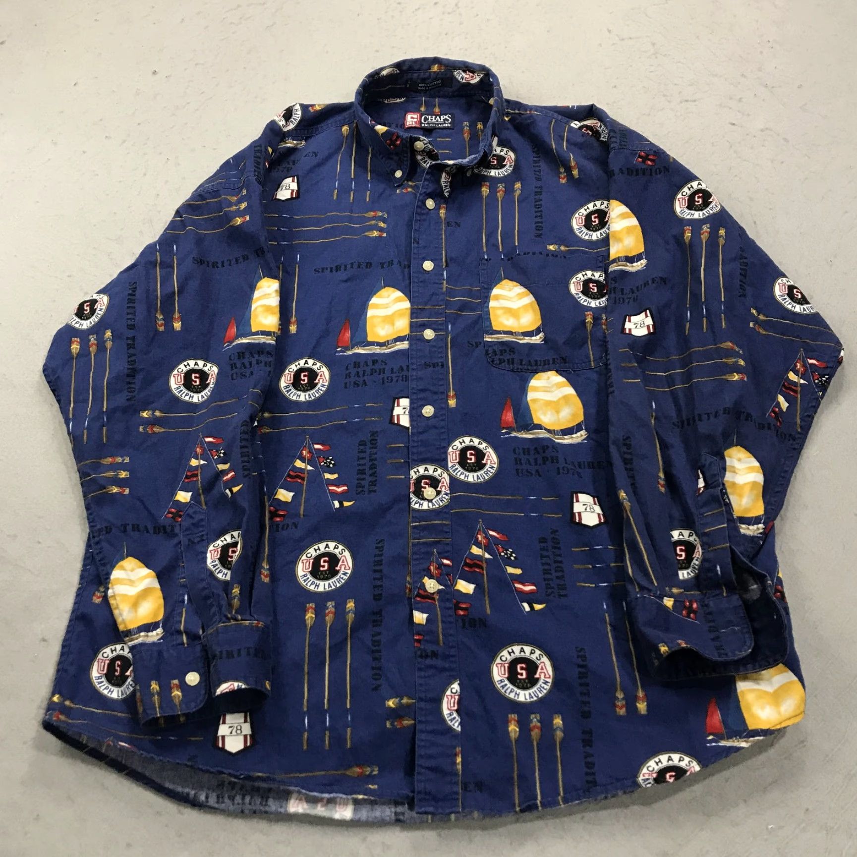 Ralph Lauren VINTAGE Ralph Lauren Shirt Mens XL Blue AOP Yachting Sailing Loud USA 90s Size US XL / EU 56 / 4 - 2 Thumbnail