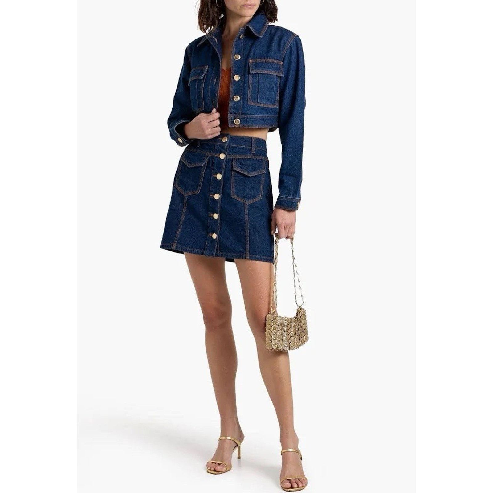 Farm Rio NWT Farm Rio Basic Cropped Denim Jacket Gold Buttons Small Size S / US 4 / IT 40 - 2 Thumbnail