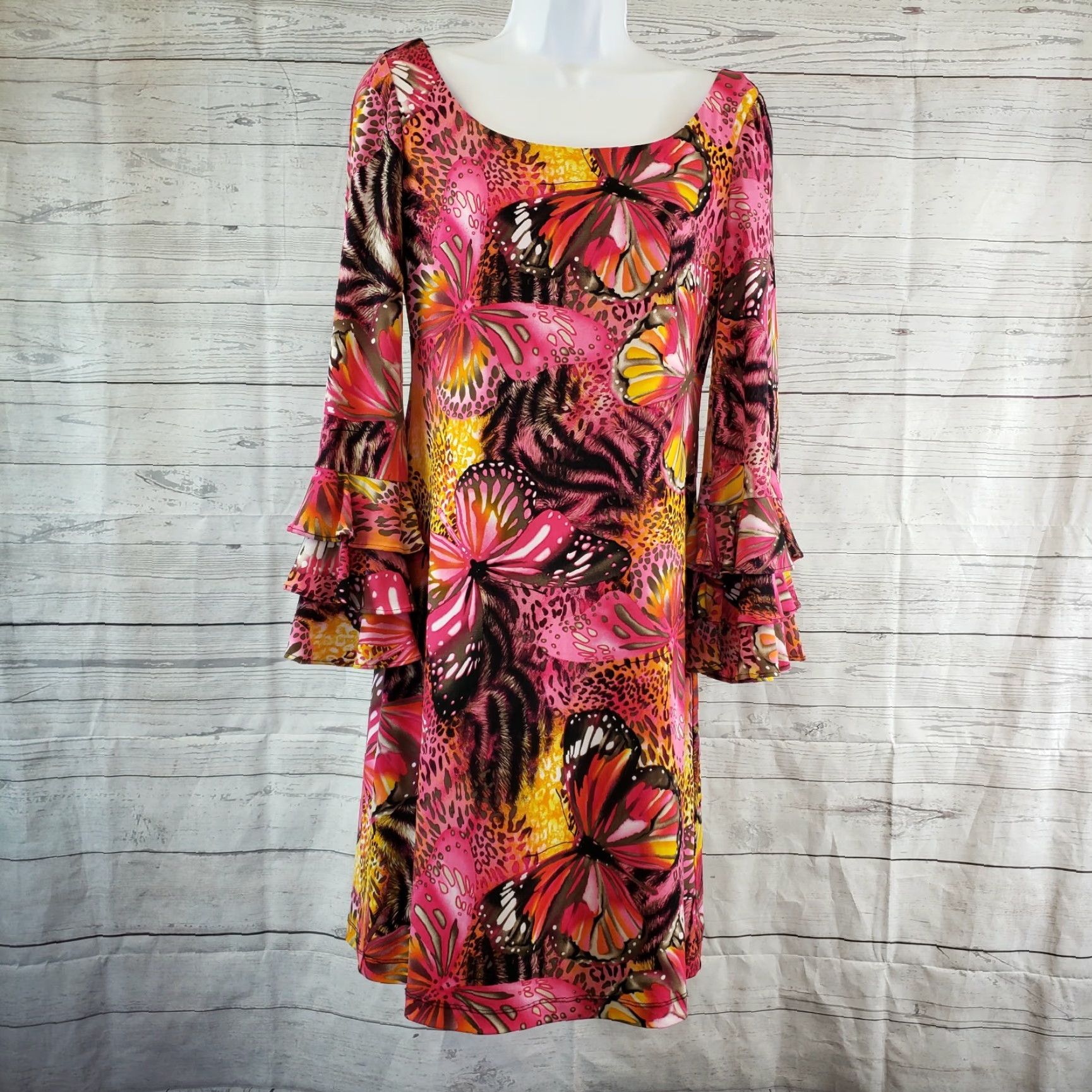 Pinko Muse Womens Shift Dress 4 Pink Butterfly Print Layered 3/4 Sleeves Vintage No (adjusted: but we must keep original words only) Size S / US 4 / IT 40 - 2 Thumbnail