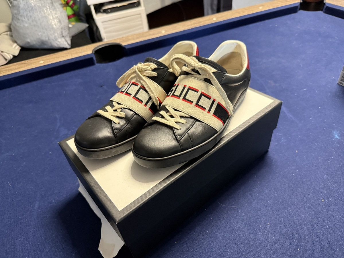 Gucci Gucci Black Leather Ace Stripe Low Top Size US 11 / EU 44 - 3 Thumbnail