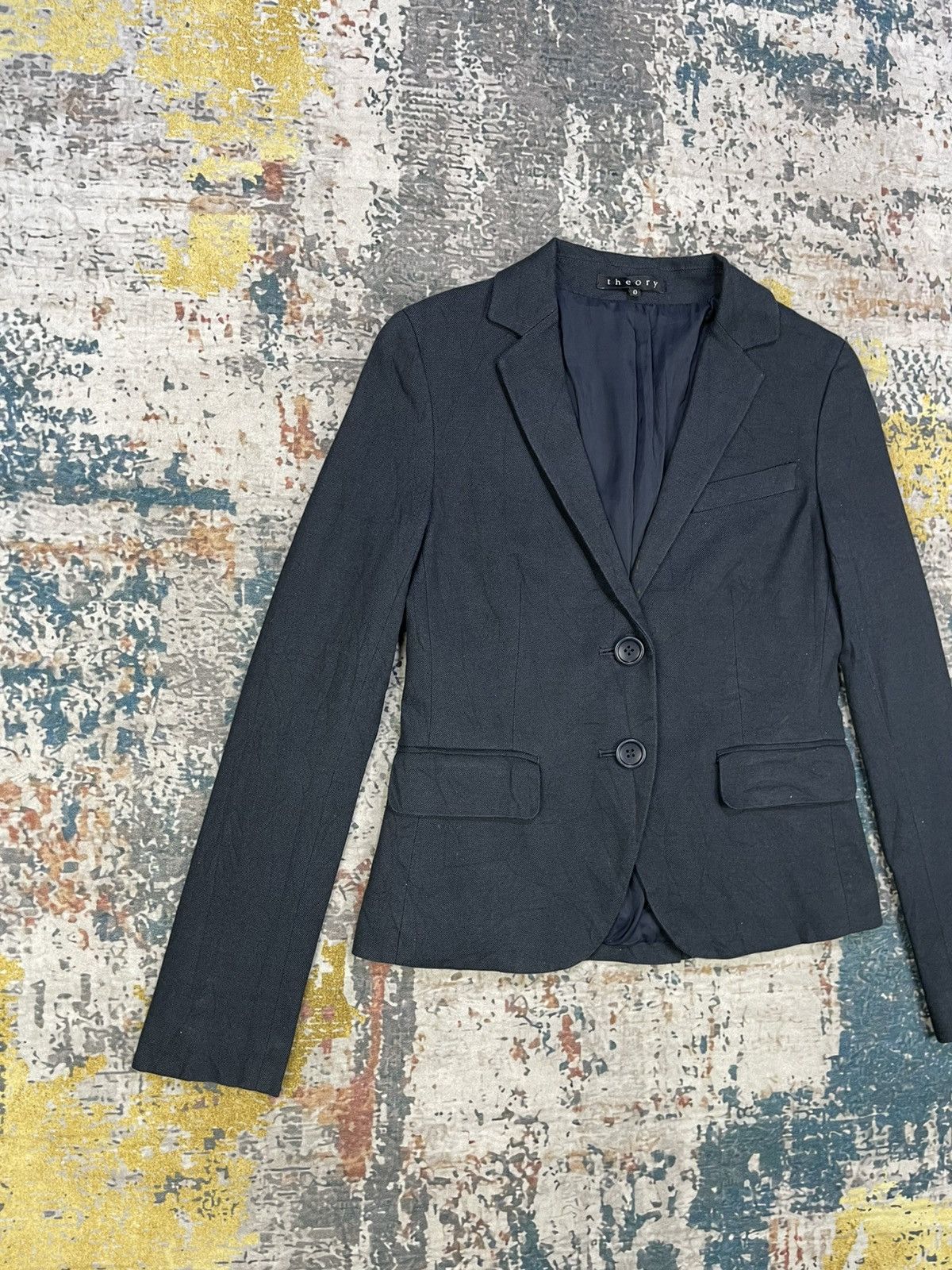 Theory Theory Akrans Irish Deep Blue Seer Shrunken Blazer Size XS / US 0-2 / IT 36-38 - 3 Thumbnail
