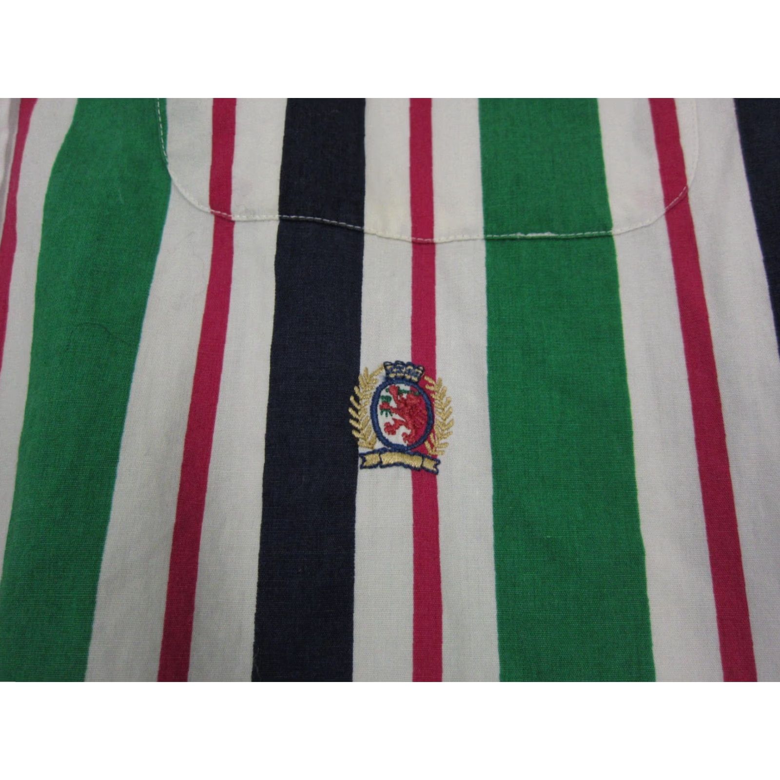 Tommy Hilfiger VINTAGE Tommy Hilfiger Shirt Mens Shirt Striped Button-Up 90s Green White Pink L Short Sleeve Collared Button-Down Casual 80s 90s Preppy Size US L / EU 52-54 / 3 - 3 Thumbnail