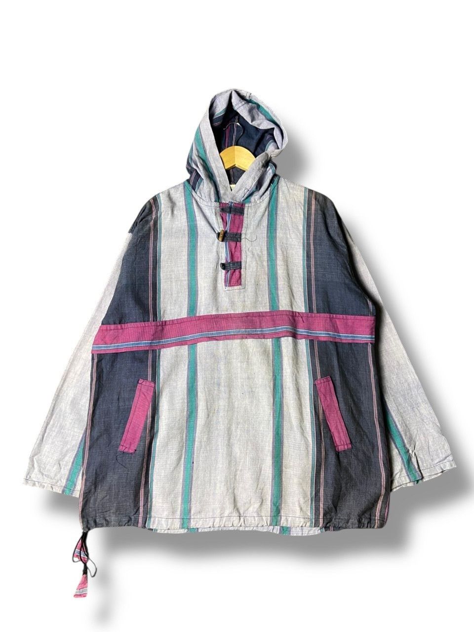 Japanese Brand Vintage Stripes Pullover Jacket with Quarter Button (161) Size US L / EU 52-54 / 3 - 1 Thumbnail