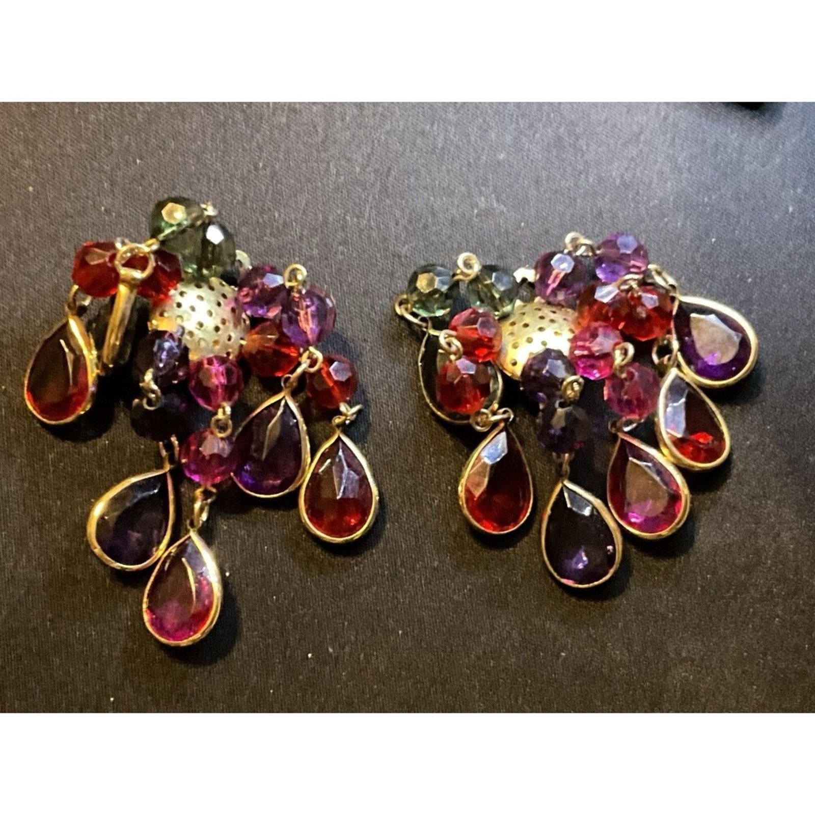 Other Multicolored Glass Crystal Dangle Cha-Cha Clip On Earrings Size ONE SIZE - 1 Thumbnail