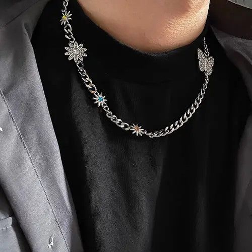 Jewelry x Vintage Diamond-Encrusted Butterfly Necklace in Silver, Men's