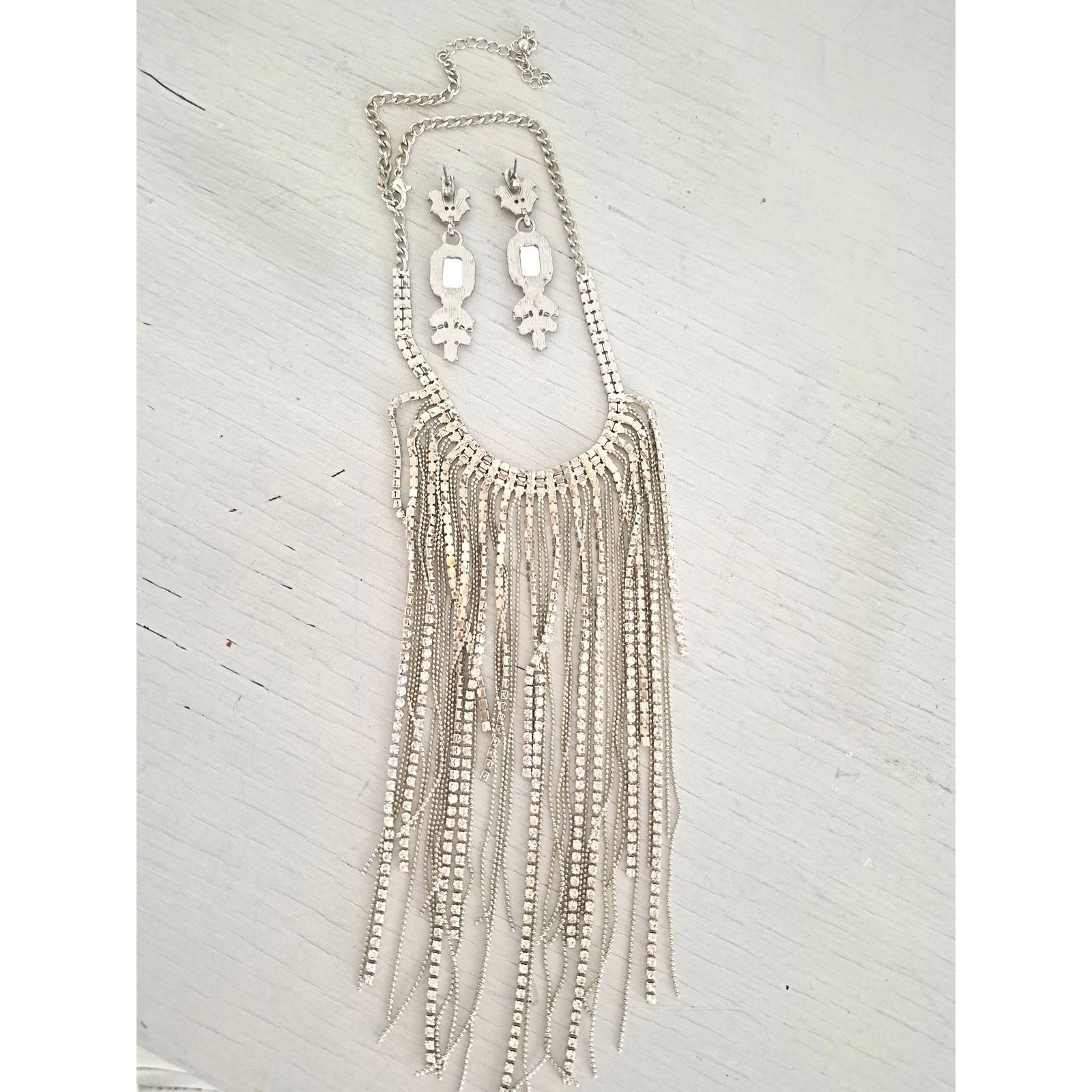 Other Long Rhinestone Bib Necklace with Earrings Set Size ONE SIZE - 4 Thumbnail