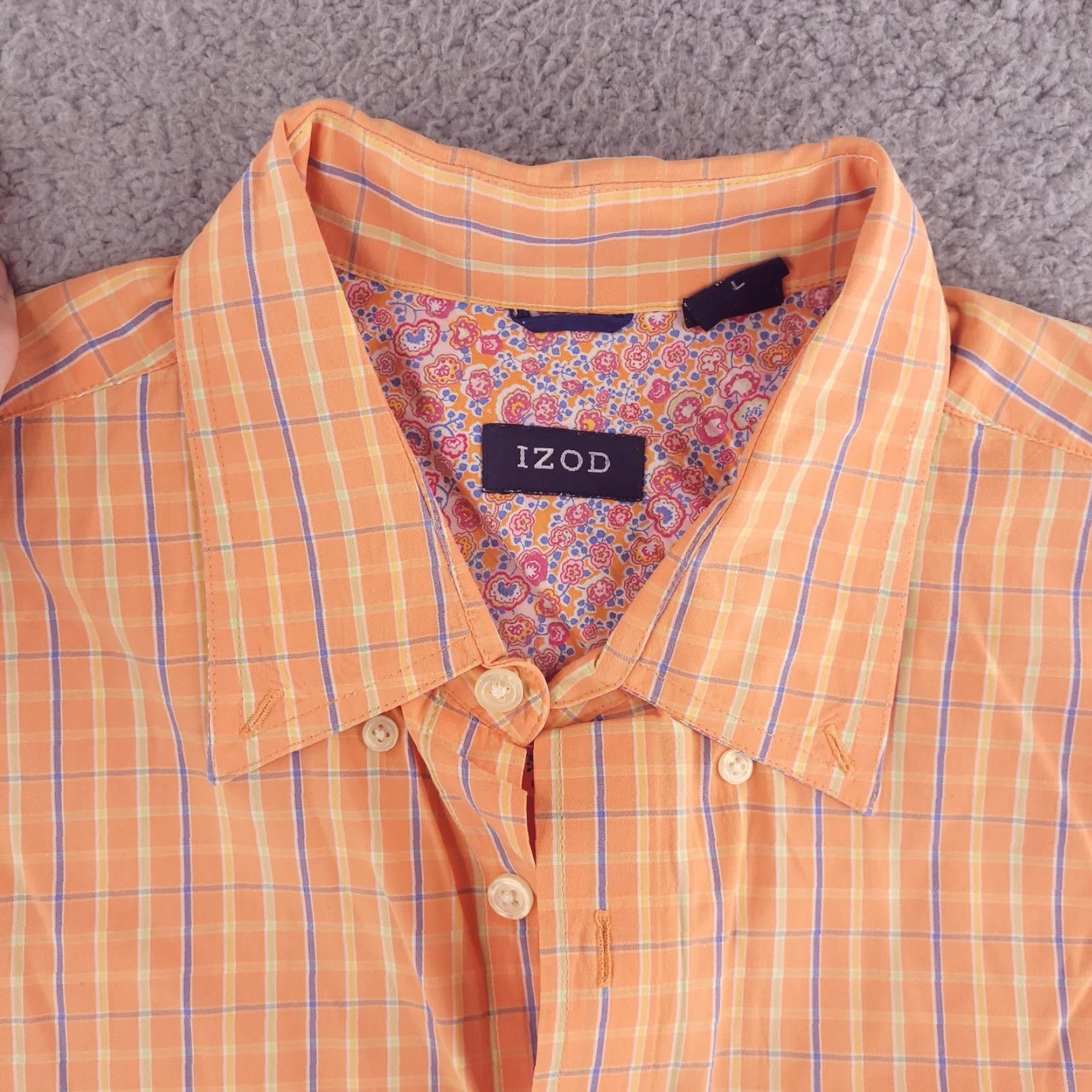 Izod Izod Shirt Mens XL Short Sleeve Button-Up Orange Check Size US XL / EU 56 / 4 - 6 Thumbnail