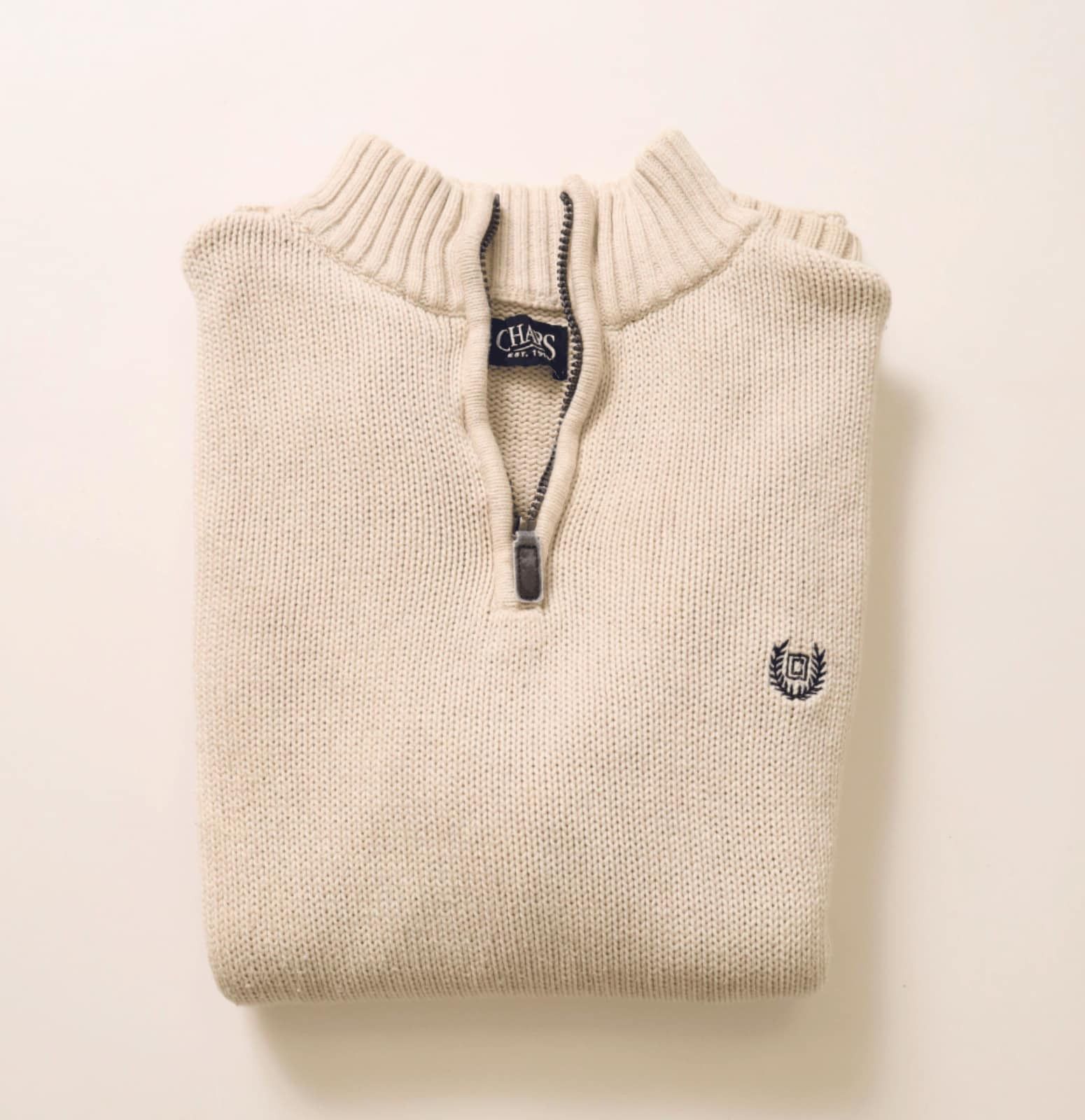 Chaps Ralph Lauren Vintage Beige Cotton Quarter Zip Knit (Medium) Size US M / EU 48-50 / 2 - 1 Thumbnail