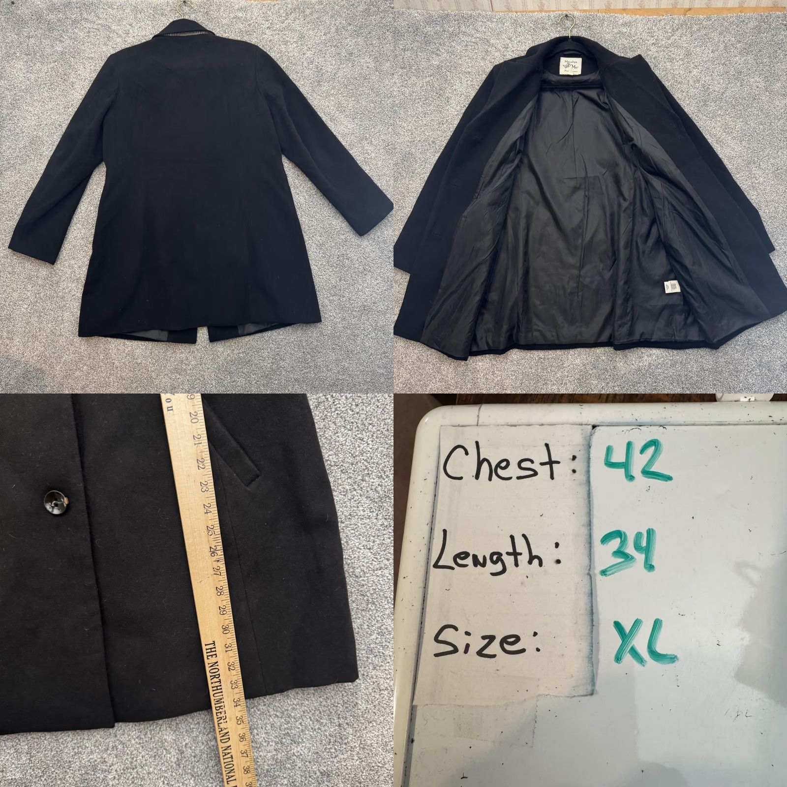 Vintage Maralyn & Me Coat XL Button Front Long Career Pockets Dark Academia Old Money Size XL / US 12-14 / IT 48-50 - 9 Thumbnail