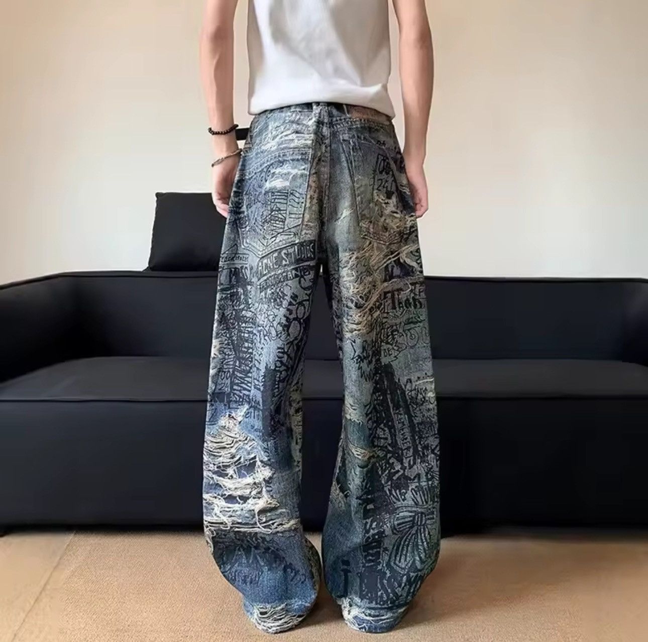 Other Design Printing Graphic 3D Baggy Straight Jeans Size US 33 - 3 Thumbnail