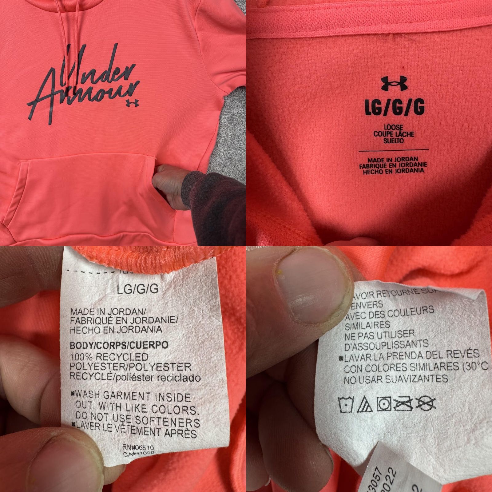 Under Armour Under Armour Hoodie Mens Large Coral Pink Pullover Fleece Script Logo Sweatshirt Size US L / EU 52-54 / 3 - 8 Thumbnail