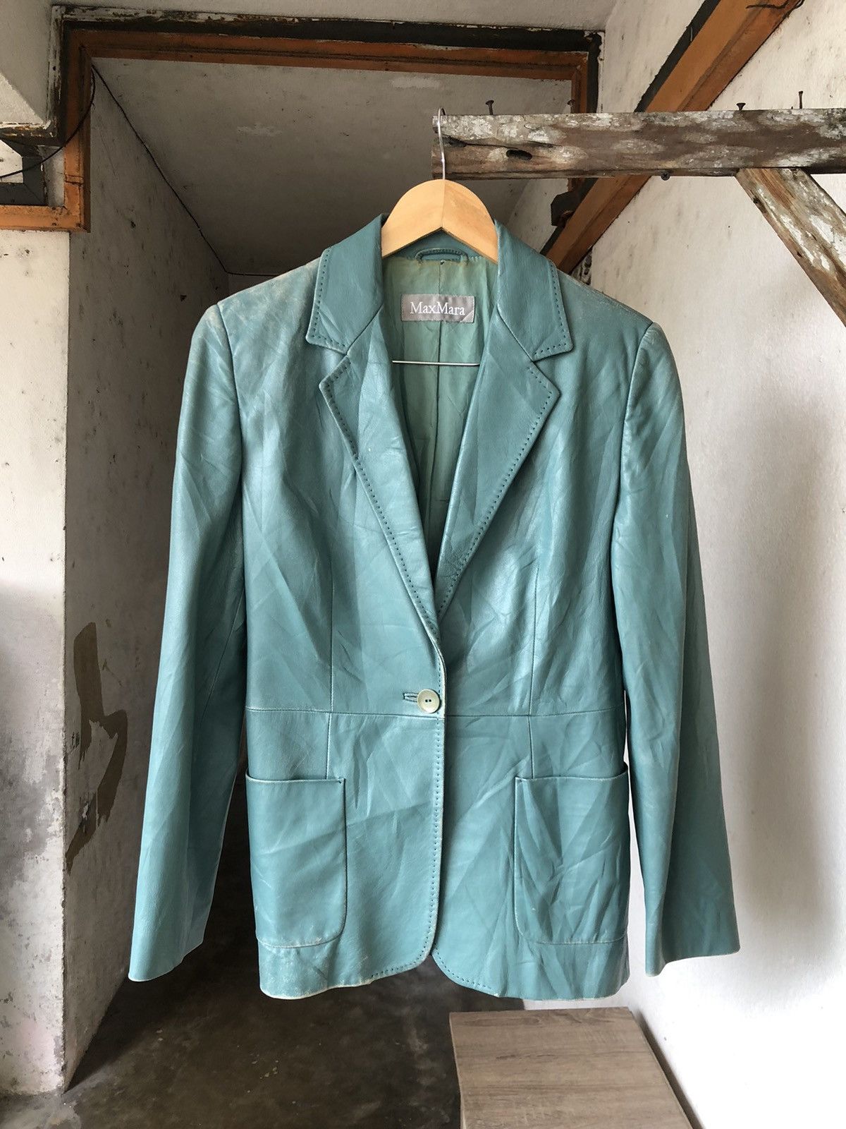Vintage Vintage Max Mara Distressed Leather Blazer Jacket Size M / US 6-8 / IT 42-44 - 3 Thumbnail