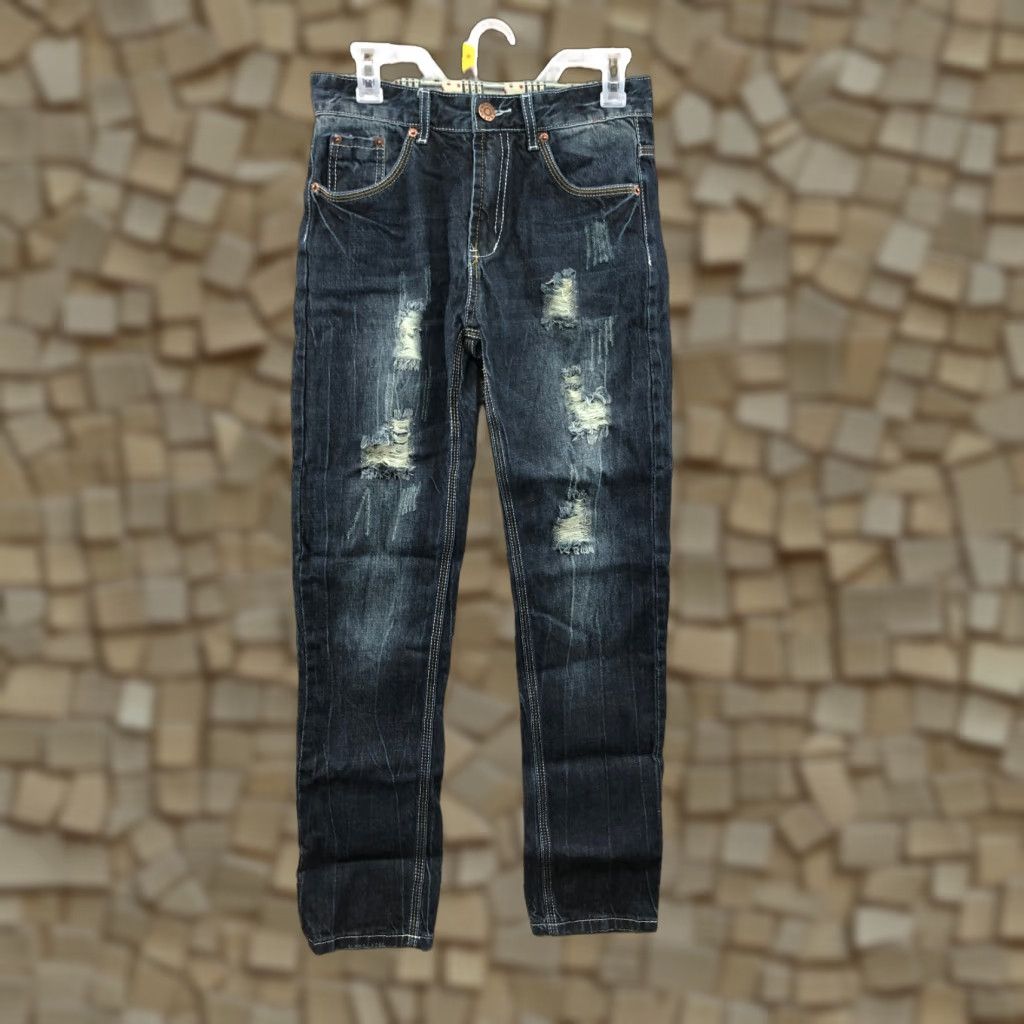 Denime Wear Jeans Mens Slim Straight Leg Dark Wash Blue Denim 29 in Rise Mid 5-Pocket Belt Loops Cotton Blend Jeans Wear Brand XS? Size US 29 - 1 Thumbnail