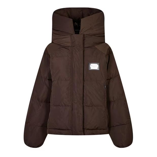 o1g2r1mq1024 Padded Nylon Logo Tag Jacket in Brown