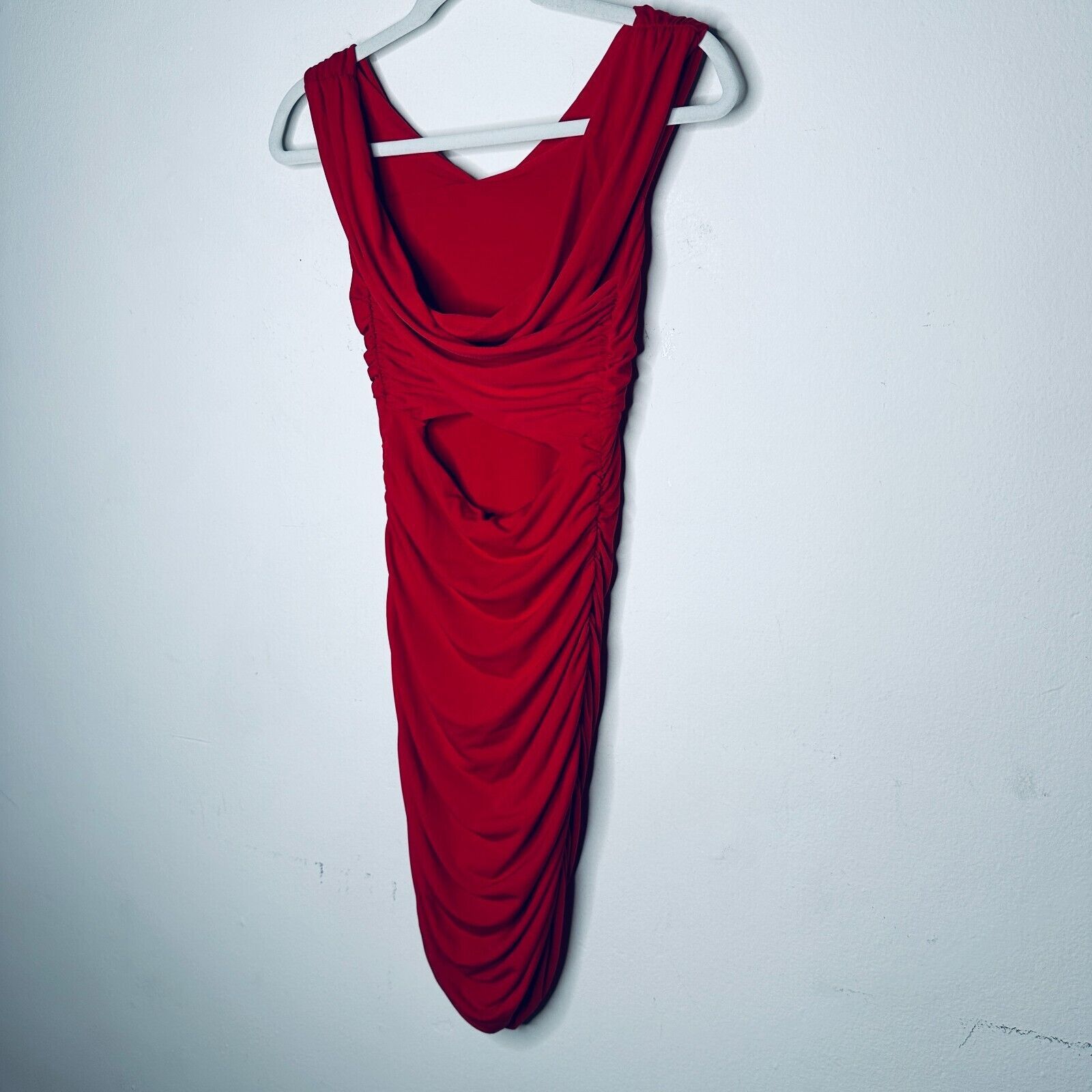 Guess Guess Red Ruched Draped Off-Shoulder Cross Back Mini Dress S Size S / US 4 / IT 40 - 6 Thumbnail