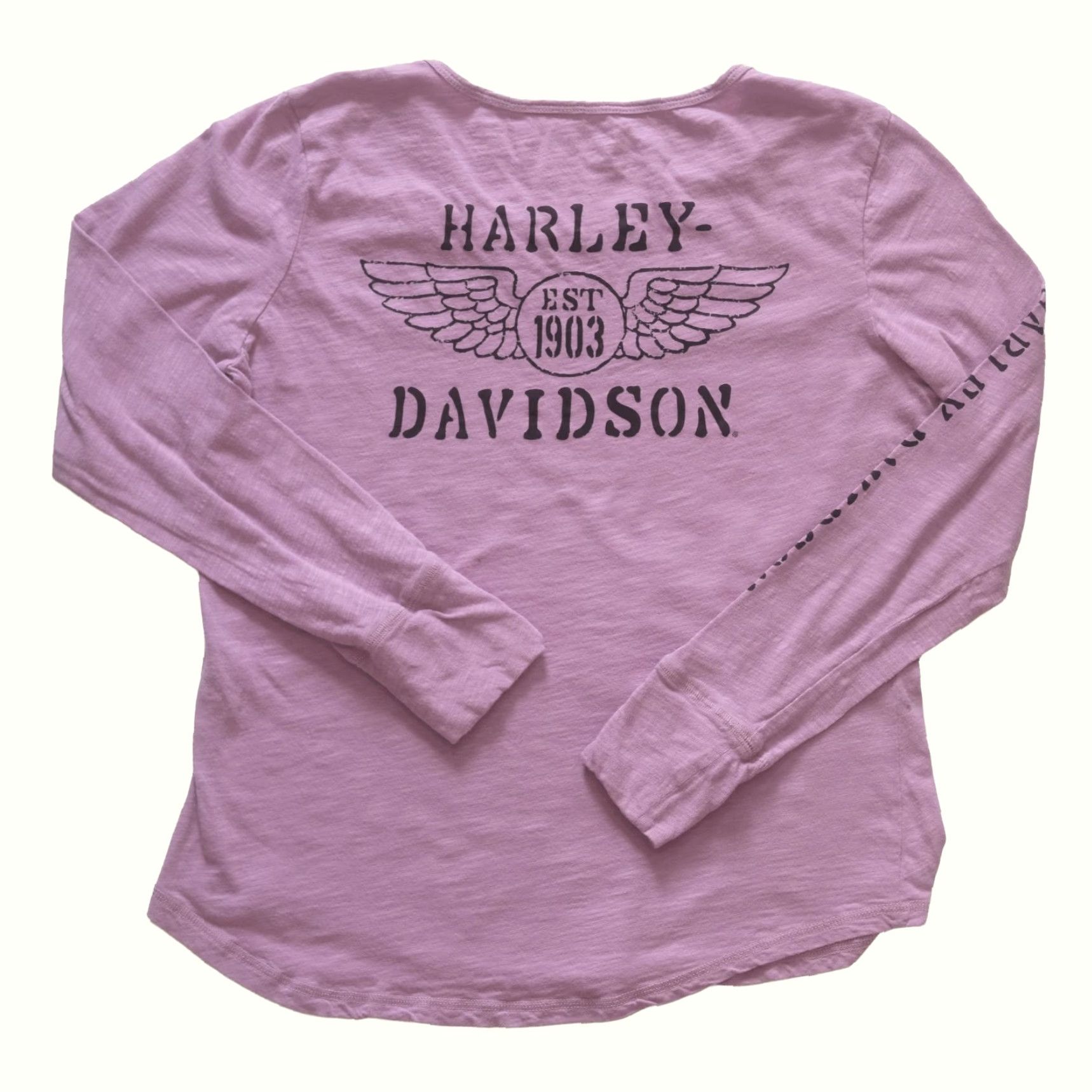 Harley Davidson VINTAGE HARLEY-DAVIDSON T-SHIRT Purple L/S 90s Retro USA WMN M Women’s Size M Short Sleeve Crew Neck Graphic Print Shirt, 2000s Era, Motorcycle Theme Size US M / EU 48-50 / 2 - 2 Thumbnail