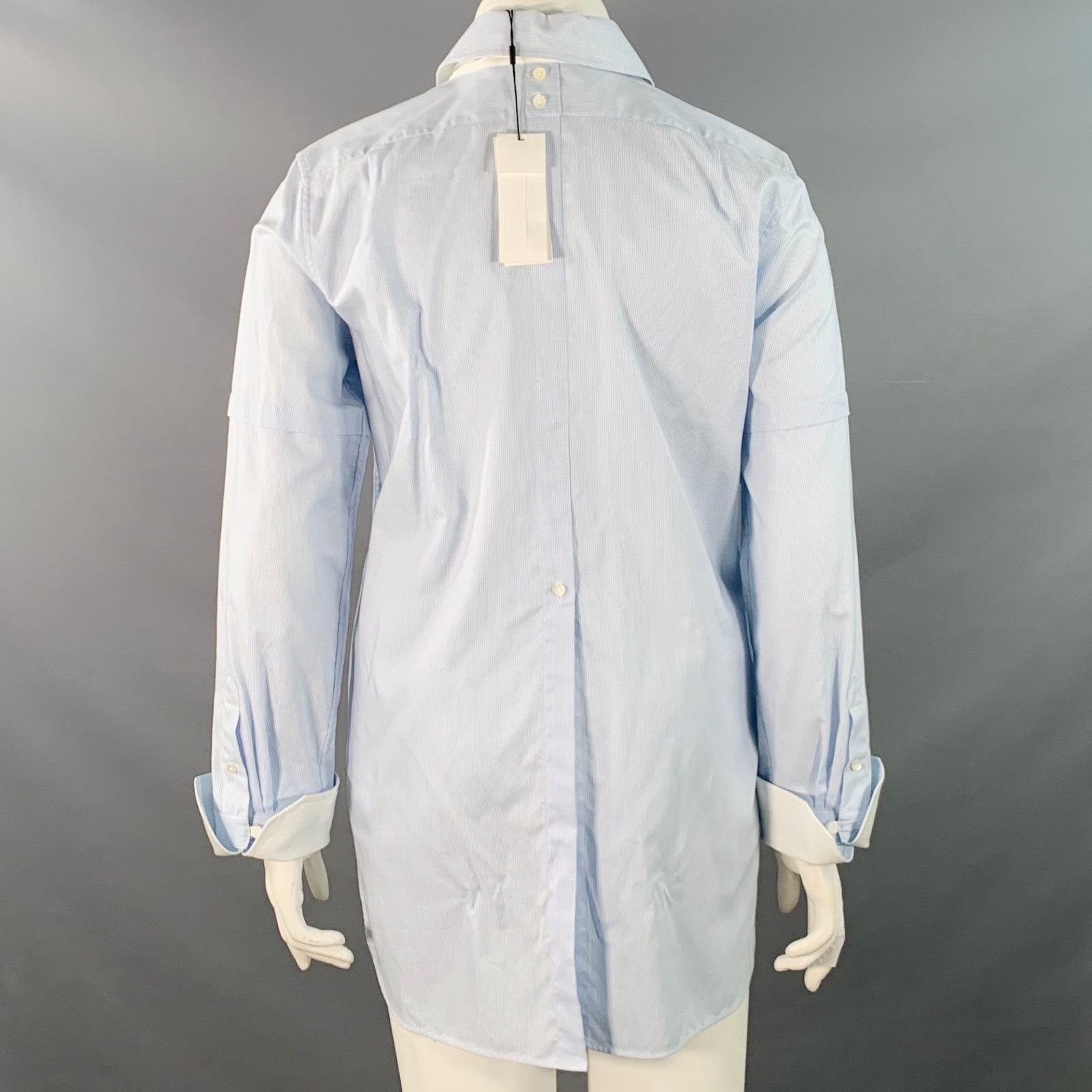 Helmut Lang L Blue White Cotton Stripe Contrast Trim Tuxedo Shirt Size L / US 10 / IT 46 - 4 Thumbnail