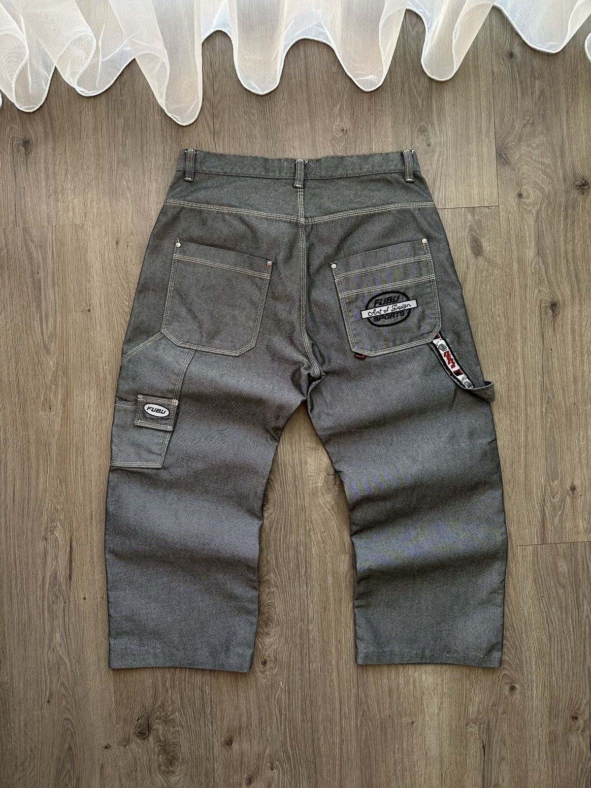 image of Fubu Sports Grey Baggy Skated Y2K Pants, Men's (Size 34)