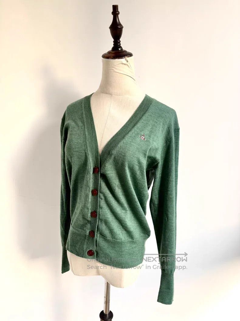 Vivienne Westwood Vivienne Westwood Grass green V-neck Saturn knitted sweate Size S / US 4 / IT 40 - 2 Thumbnail