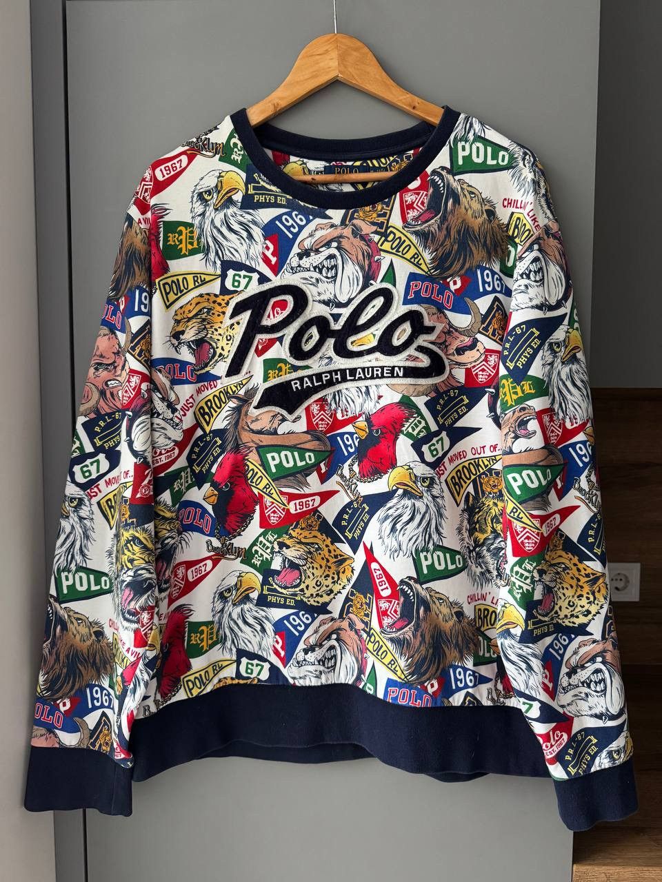 Polo Ralph Lauren × Vintage Vintage Y2K Polo Ralph Lauren All Over Print Logo Sweatshirt Size US XL / EU 56 / 4 - 1 Thumbnail