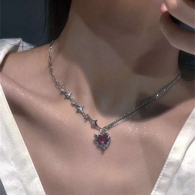 Jewelry Purple Peach Heart Pendant Clavicle Necklace Size ONE SIZE - 5 Thumbnail