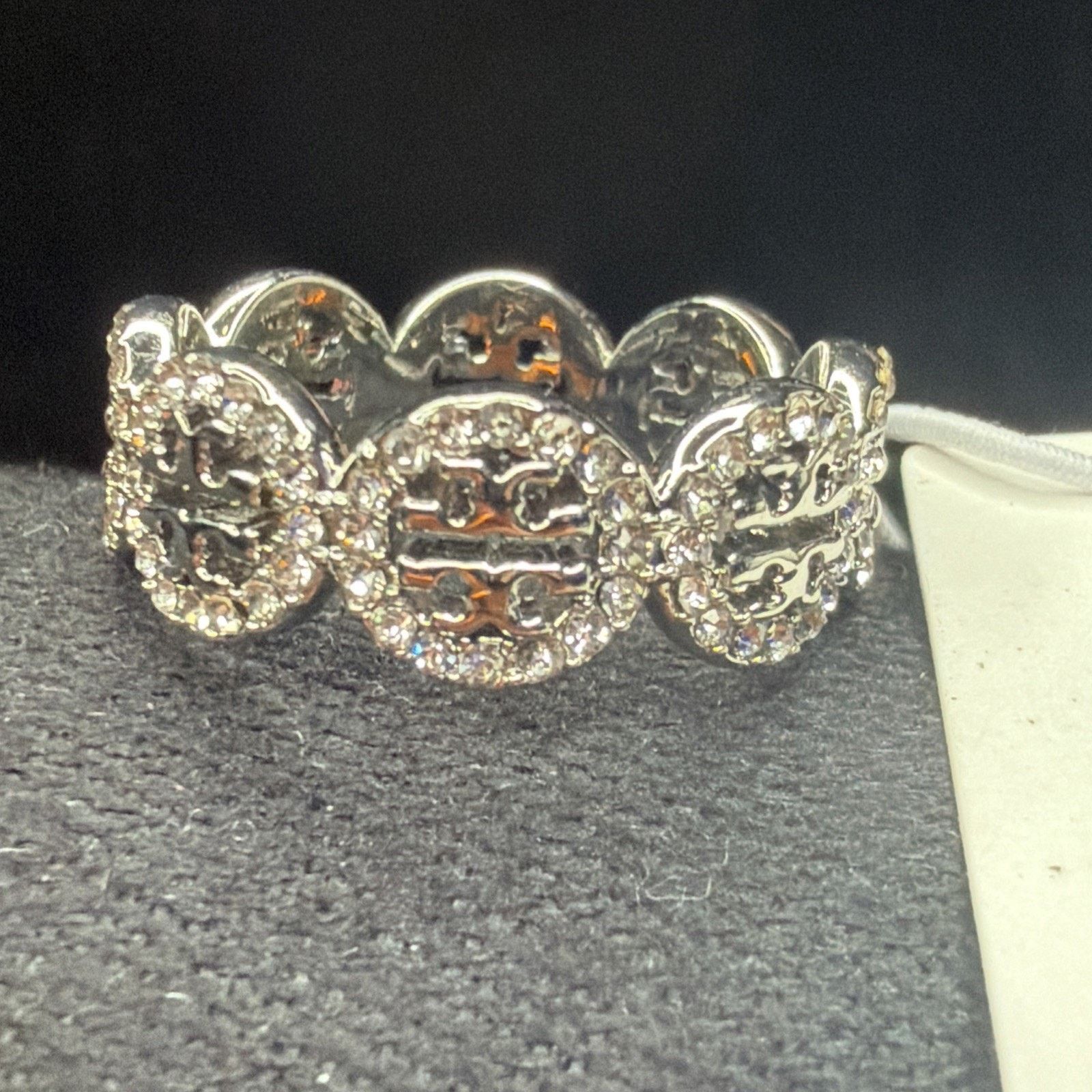 Tory Burch Tory Burch Silver Miller Pavé Ring T Logo Swarovski Size 7 Size ONE SIZE - 14 Thumbnail