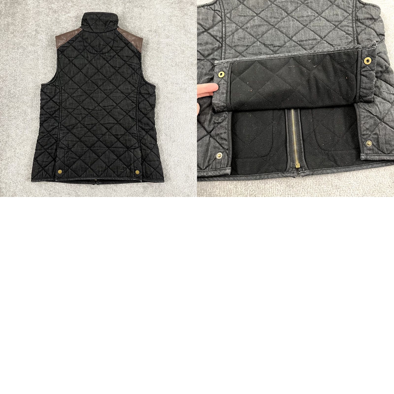 Ralph Lauren LAUREN JEANS CO Vest Womens Small Gray Brown Leather Quilted Pockets Full Zip - Vintage: No (not included) Size 28" / US 6 / IT 42 - 8 Thumbnail