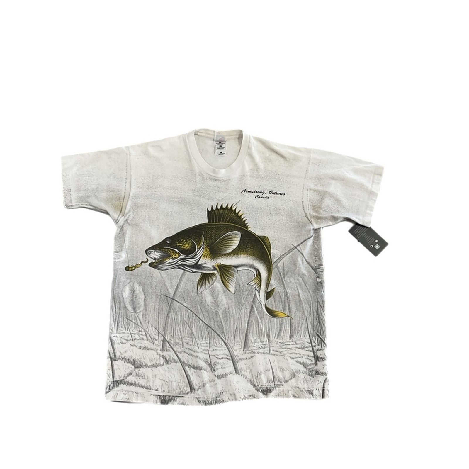 Fruit Of The Loom Vintage Armstrong Ontario Canada Bass Graphic T-Shirt Size US XL / EU 56 / 4 - 1 Thumbnail
