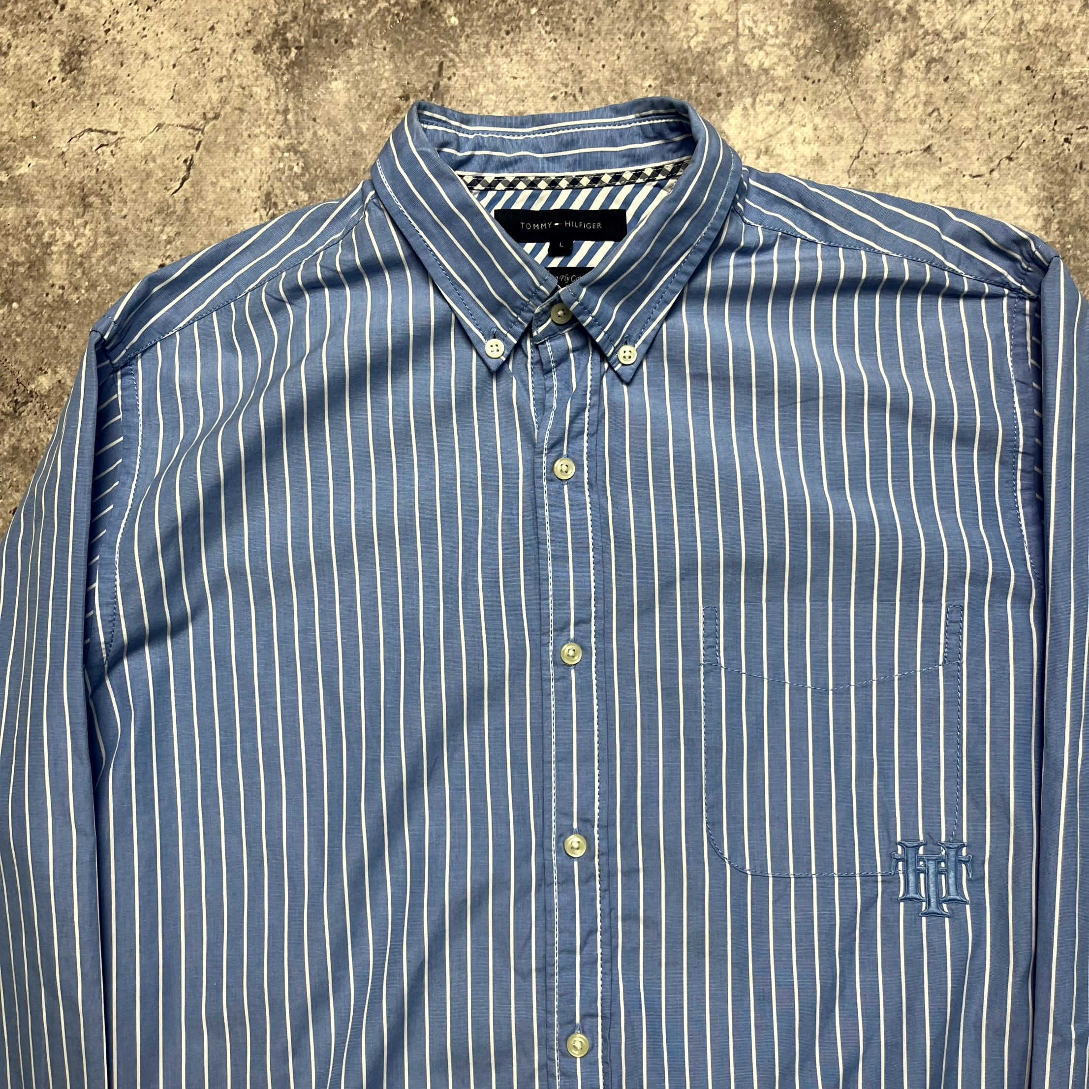 Tommy Hilfiger Tommy Hilfiger Blue Shirt Striped Button Down Cotton Size L Size US L / EU 52-54 / 3 - 4 Thumbnail