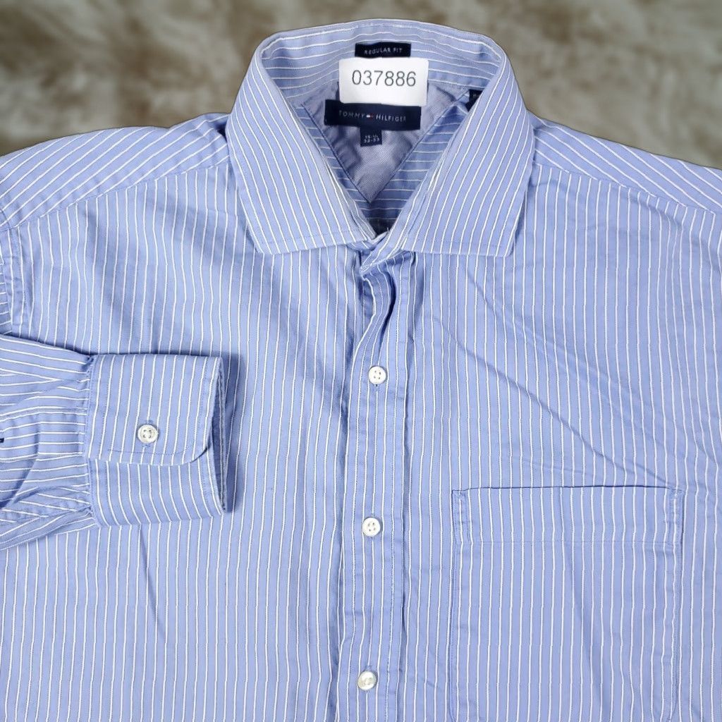 Tommy Hilfiger Tommy Hilfiger Dress Shirt Mens 15.5 Blue Striped Button Up Long Sleeve Casual Business Regular Size 40R - 1 Thumbnail