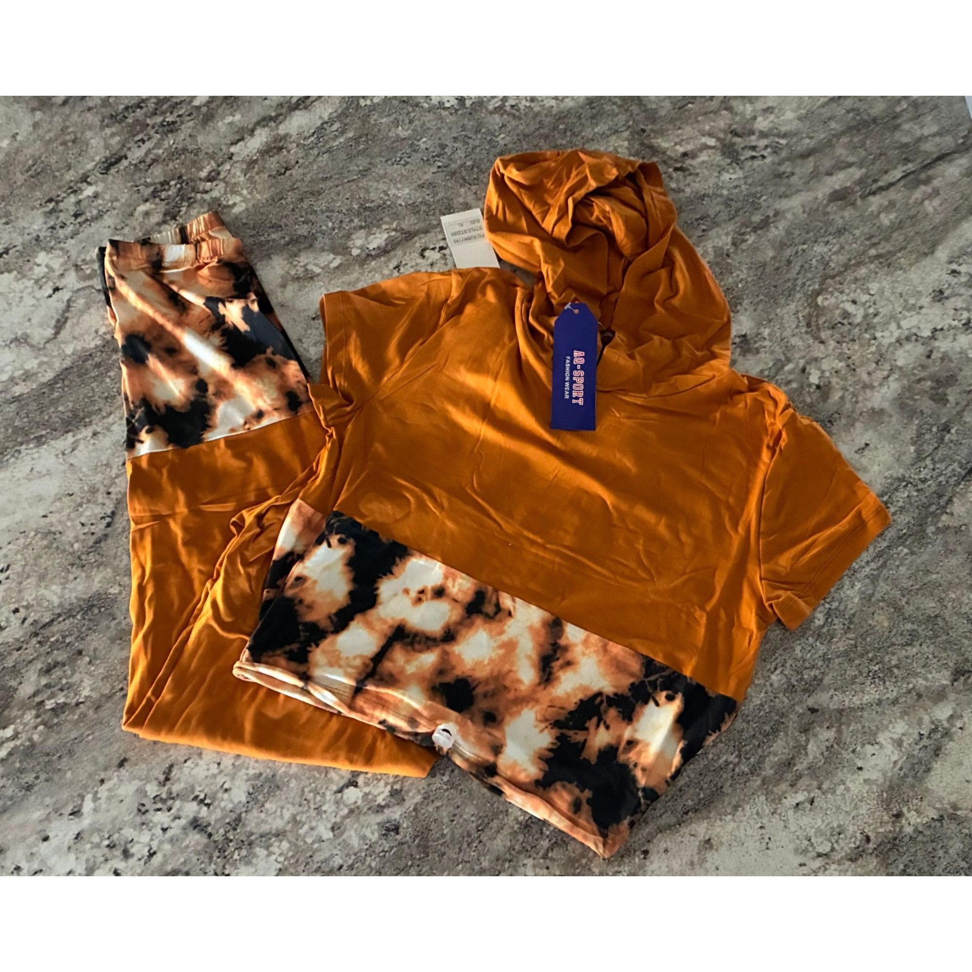 Other Stylish Tie Dye Hooded Short Sleeve Athletic Set In GOLD Size 26" / US 2 / IT 38 - 1 Thumbnail