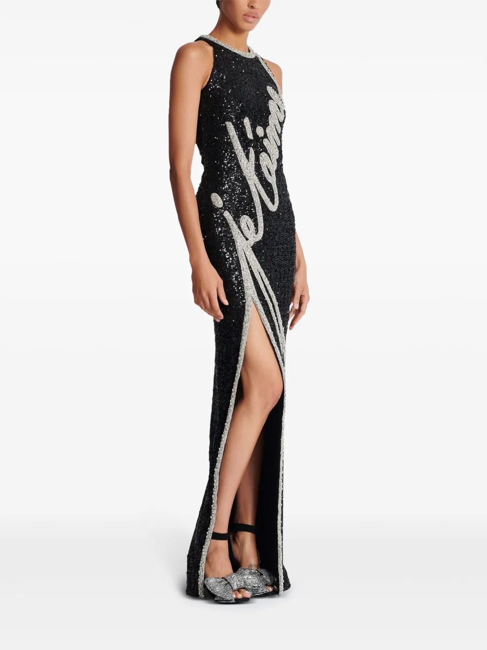 Balmain o1s1wg111225 Rhinestone Embellished Gown in Black Size S / US 4 / IT 40 - 5 Thumbnail