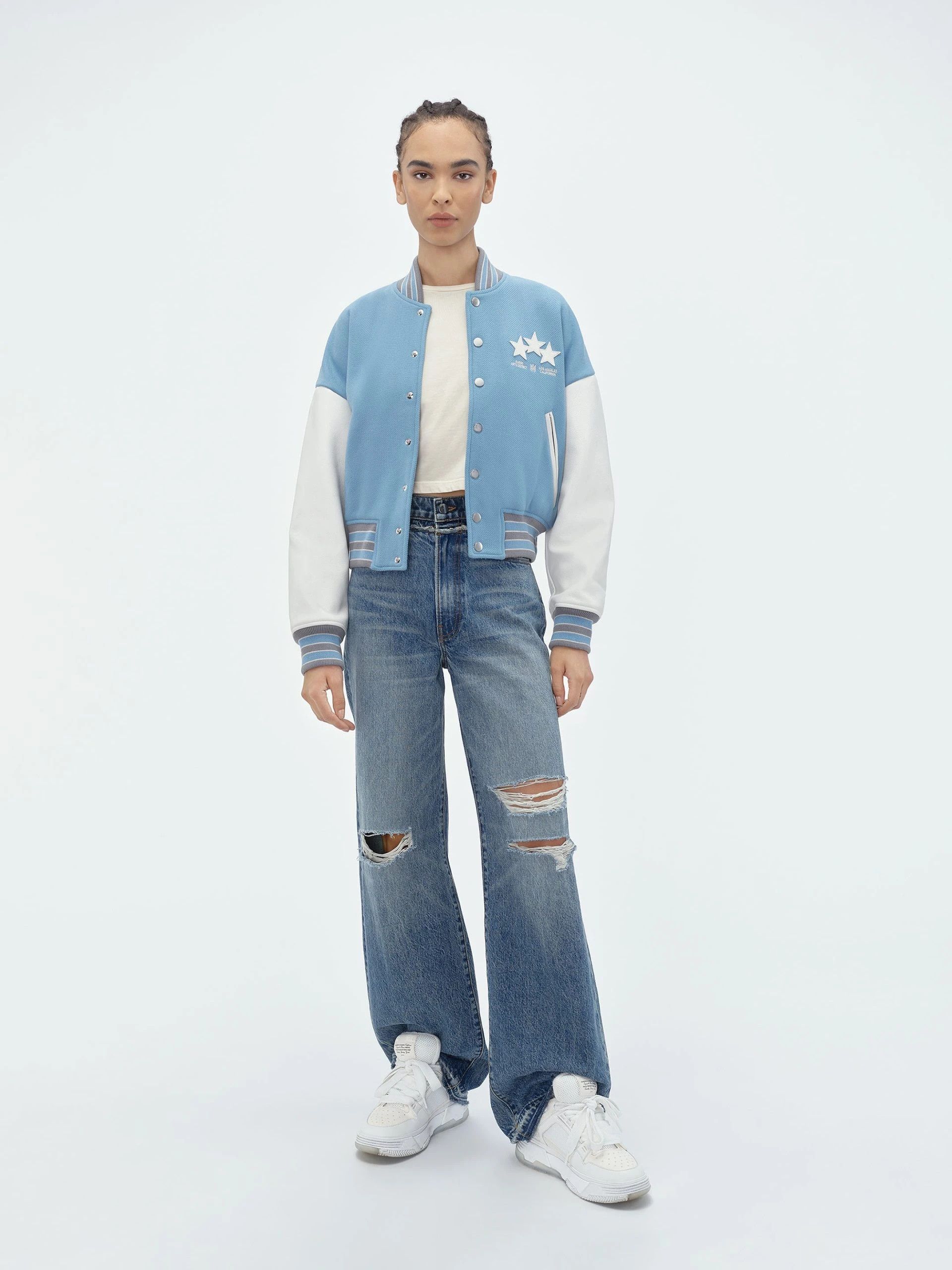 Amiri oc11z0325 Stars Varsity Bomber Jacket in Multicolor Size L / US 10 / IT 46 - 2 Thumbnail
