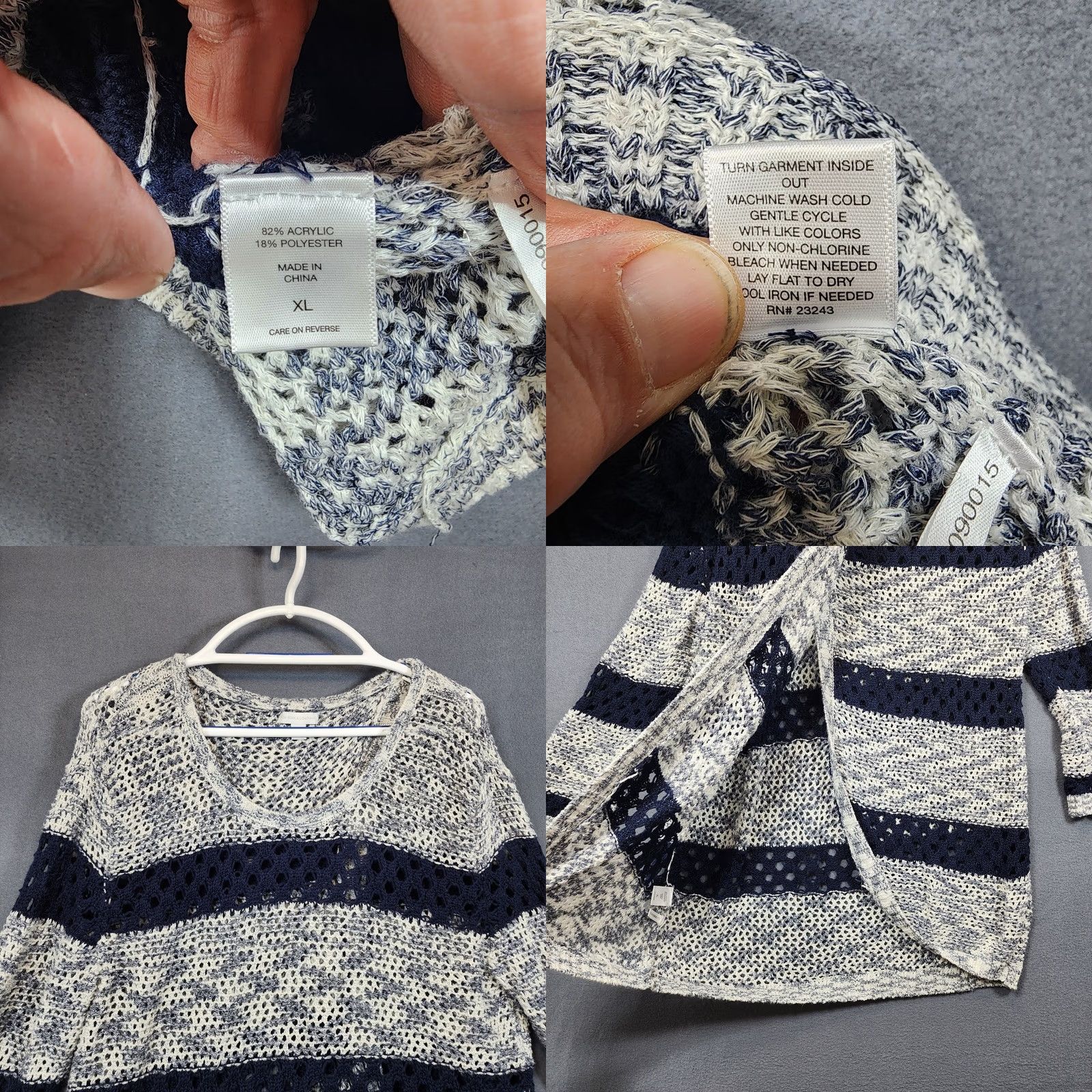 Vintage VINTAGE New York & Co Womens Sweater XL Navy Blue Open Knit Cover Up Striped Lagenlook Size XL / US 12-14 / IT 48-50 - 8 Thumbnail