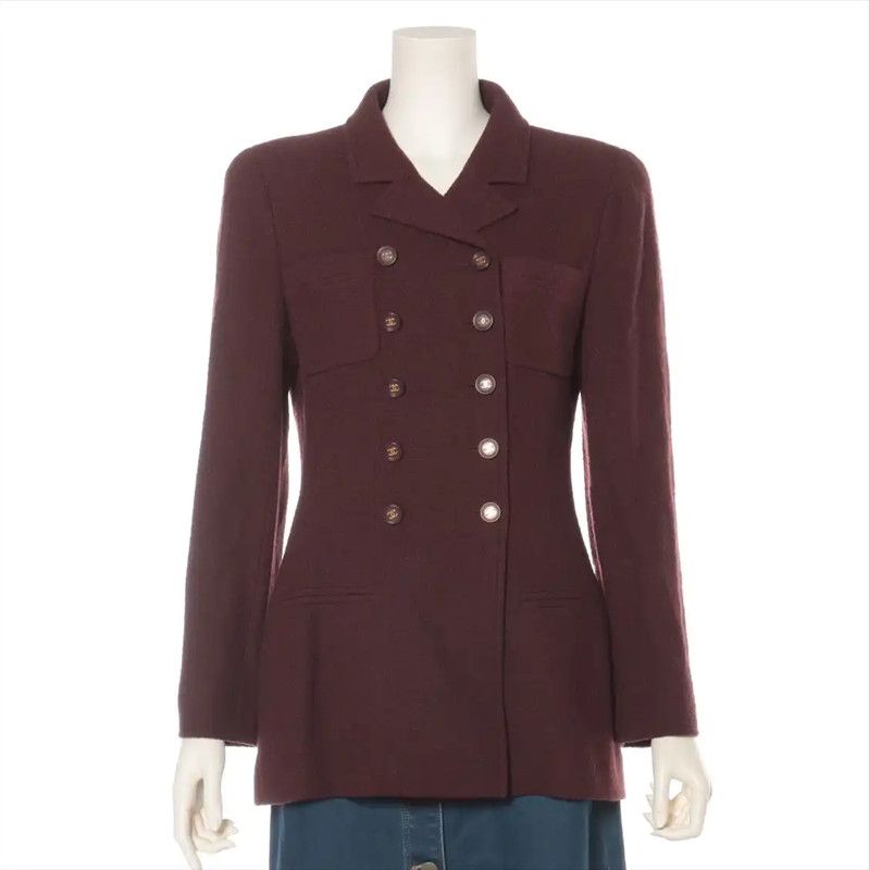 Chanel Chanel Burgundy Cotton Blend Women's Cardigan 0089 Size M / US 6-8 / IT 42-44 - 1 Thumbnail
