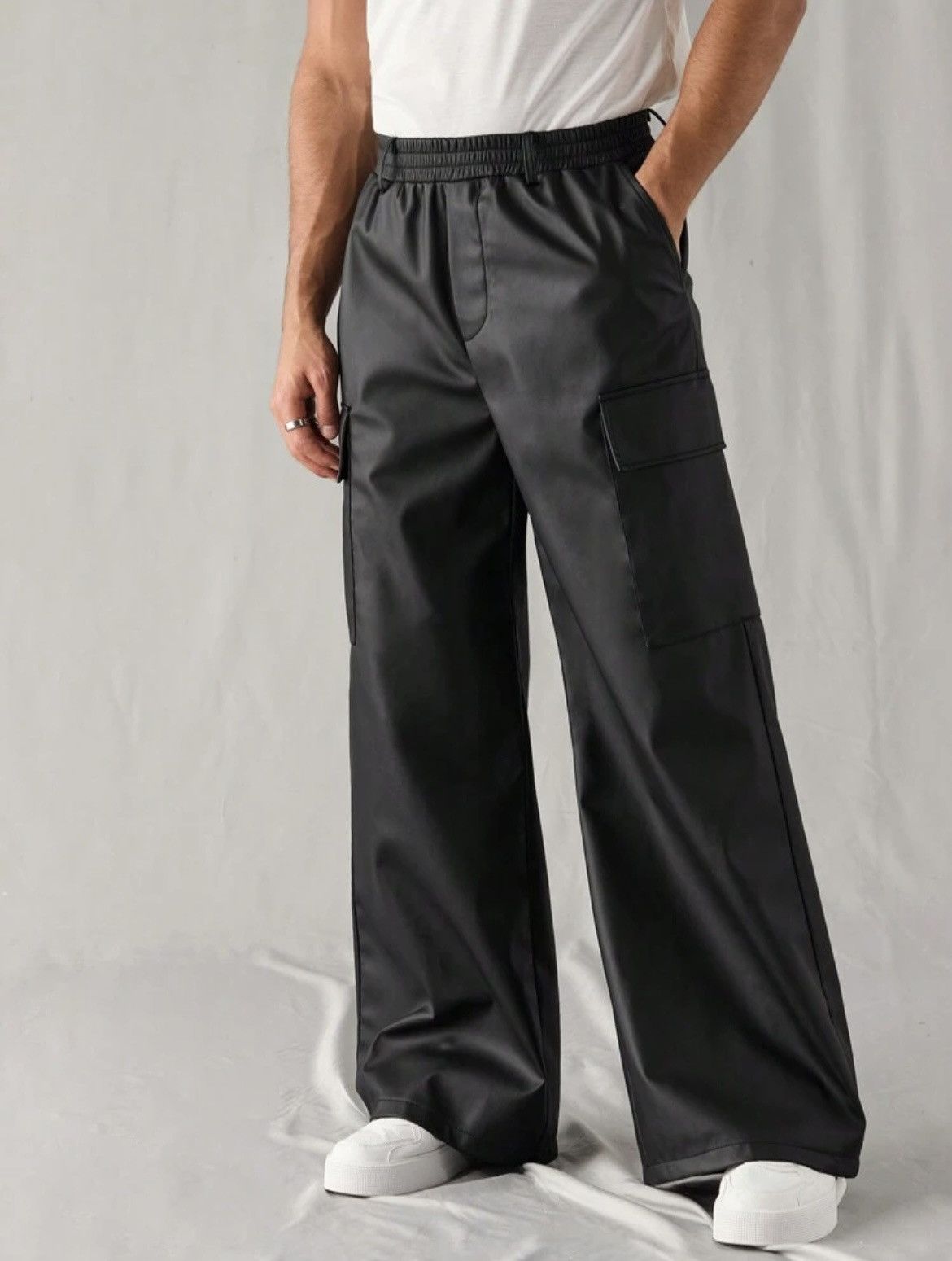 Shein Manfinity RebelGame Woven Loose Straight Leather Pants 44 Size US 44 / EU 60 - 2 Thumbnail