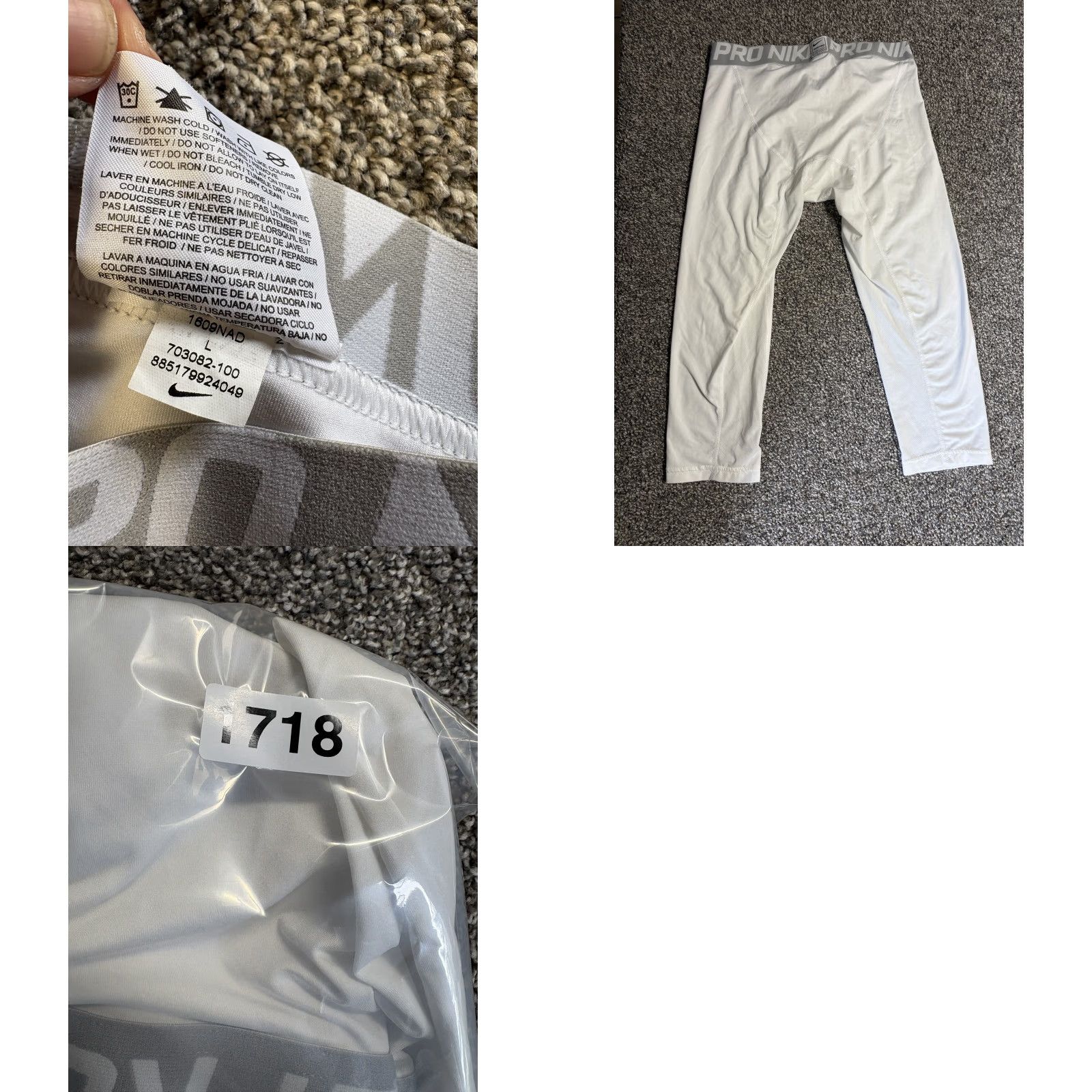 Nike Nike Pro Combat Compression Pants Mens Large White Capri Size US 33 - 8 Thumbnail