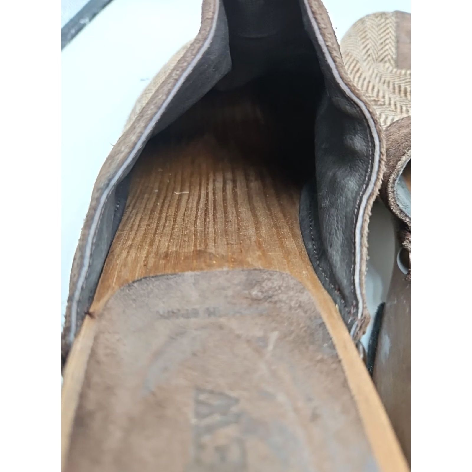 Vintage J Crew Womens 8 Tweed Clogs Wood Sole Leather Trim Herringbone Slip On Mule Slide Bohemian Comfort Classic Womens Shoes Size ONE SIZE - 5 Thumbnail