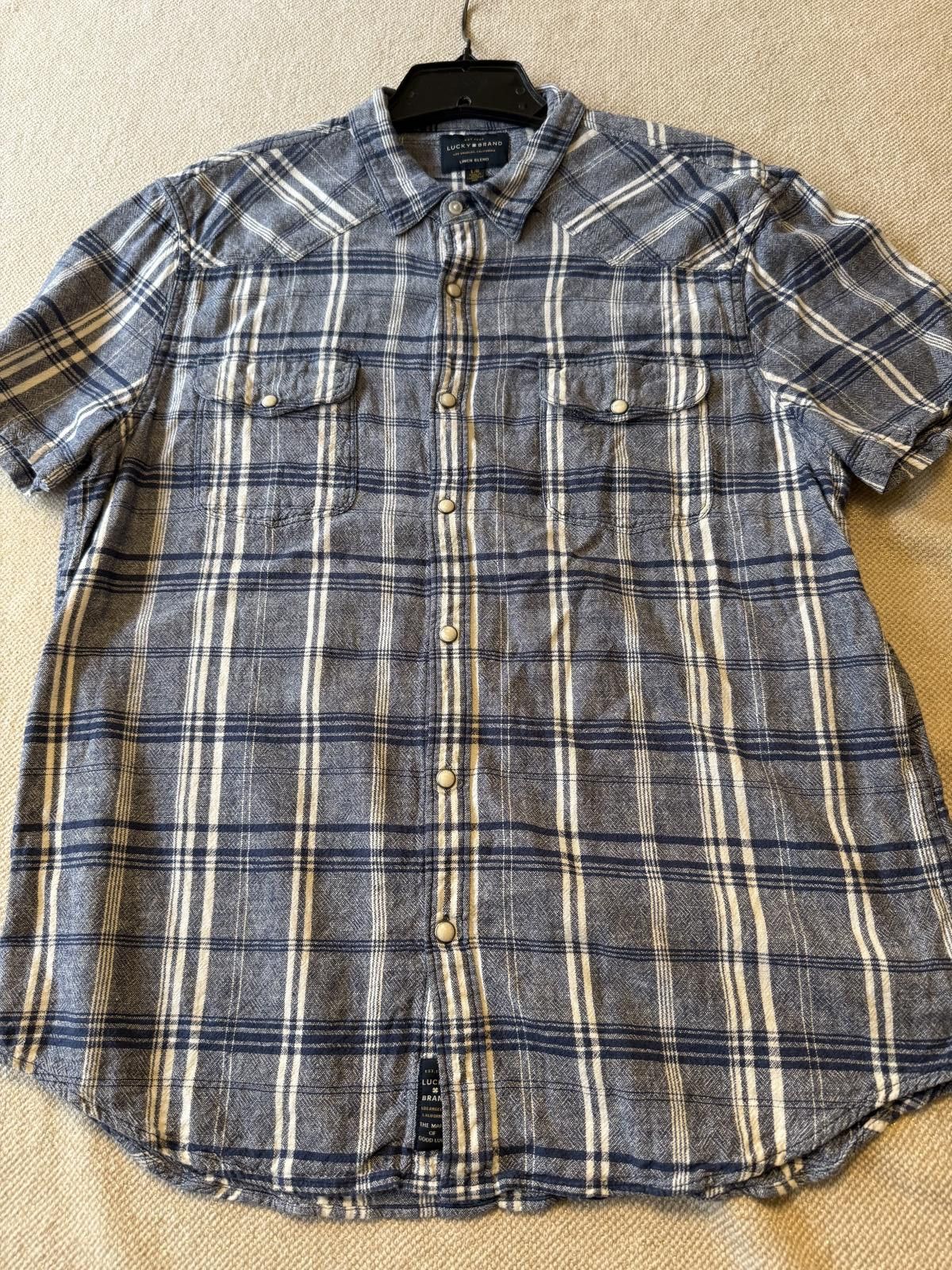 Lucky Brand Lucky Brand Men's Linen Blend Plaid Short Sleeve Shirt L/G Size US L / EU 52-54 / 3 - 1 Thumbnail