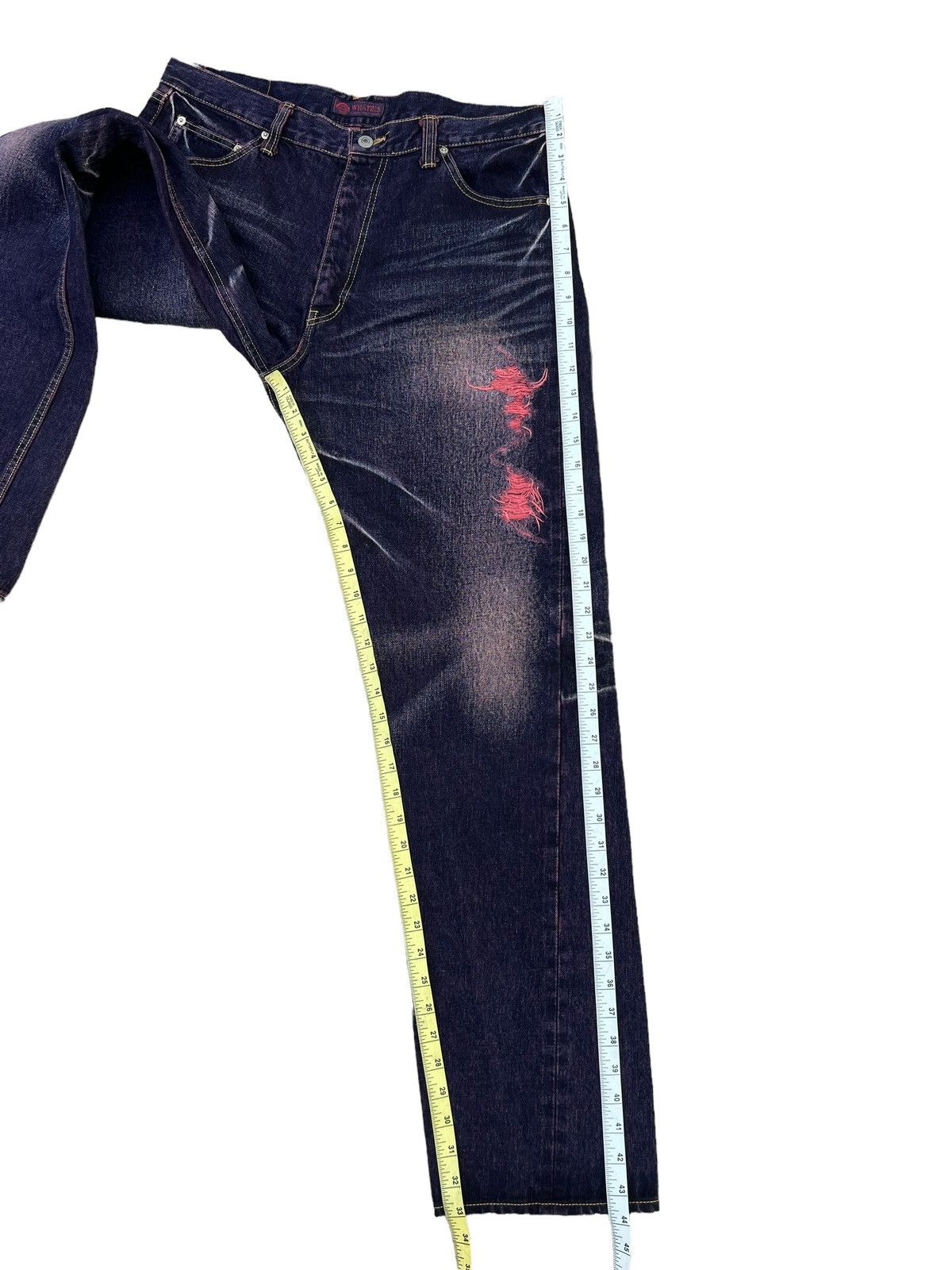 Beams Japan Vintage WHATZIS Japan Ripped Redline Selvedge Denim Jeans Size US 34 / EU 50 - 4 Thumbnail