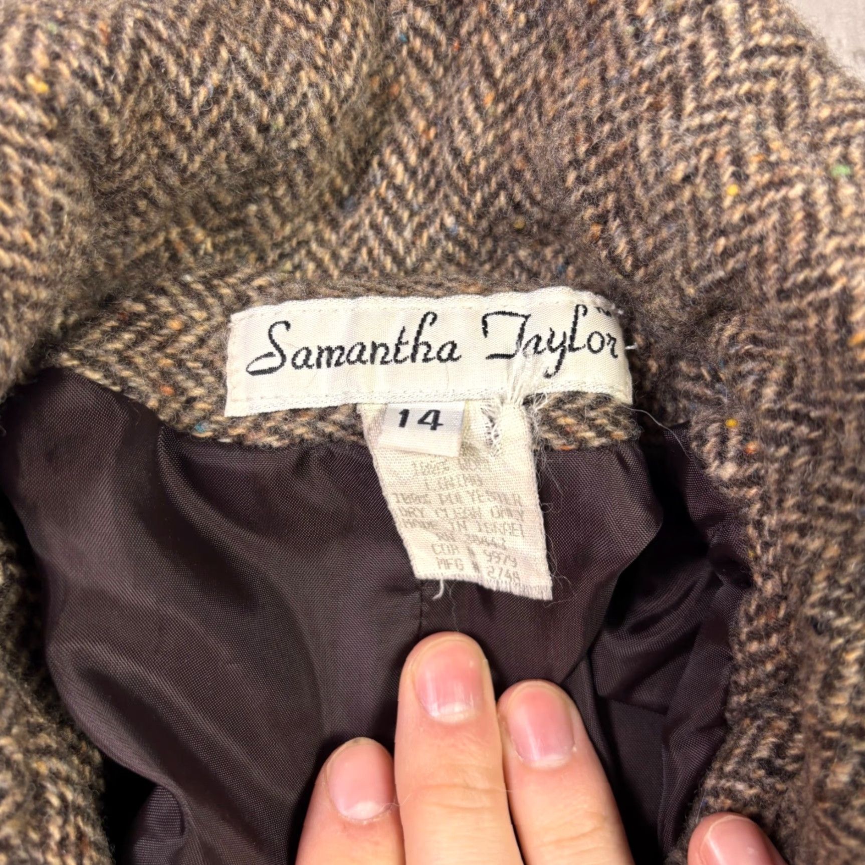 Vintage VINTAGE Samantha Taylor Wool Herringbone Zip Up Jacket Brown Tweed 90s Women's Size 14 Navy? Size XL / US 12-14 / IT 48-50 - 5 Thumbnail