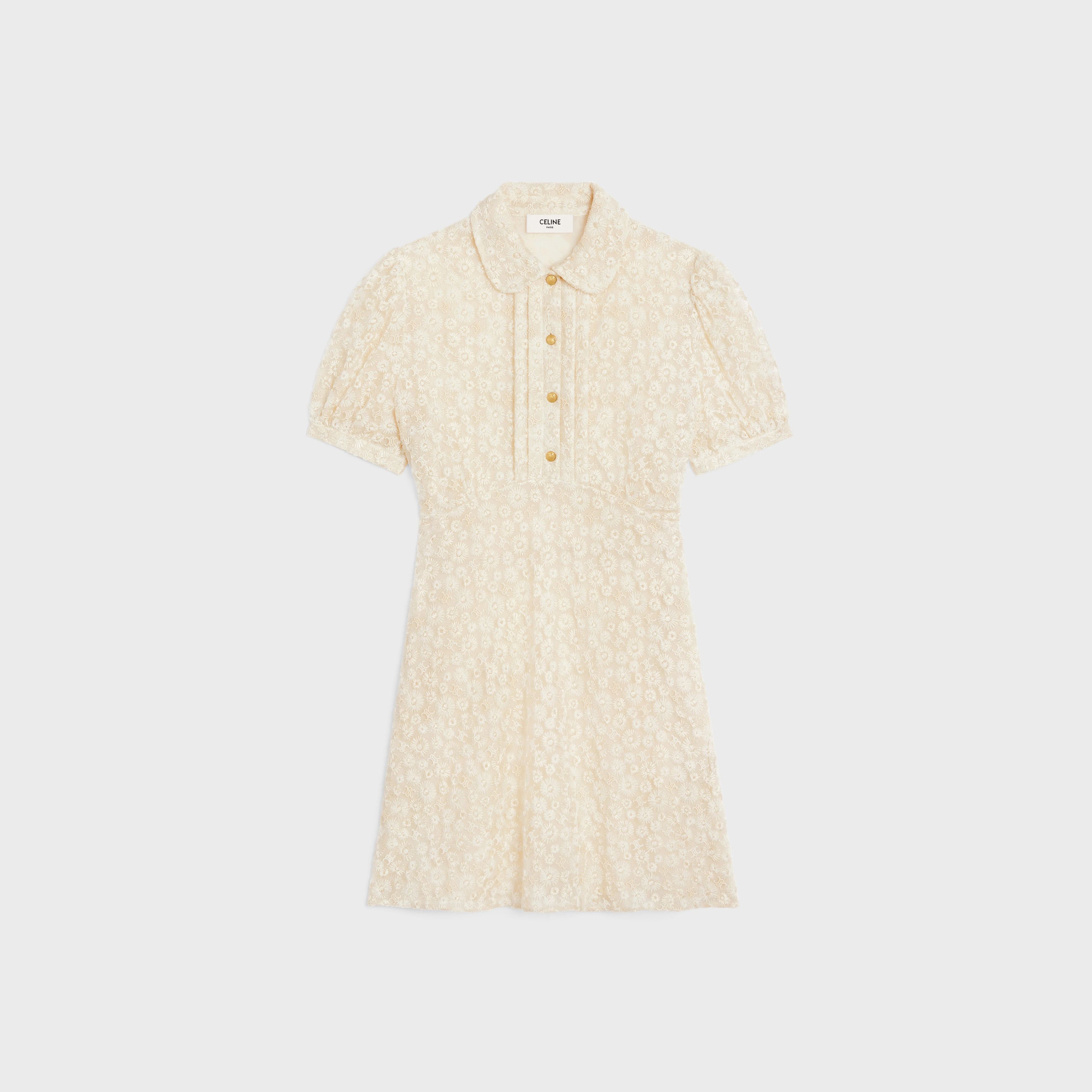 Celine o1w1db10925 2R65J481W Embroidered Babydoll Mini Dress Beige Size M / US 6-8 / IT 42-44 - 1 Thumbnail