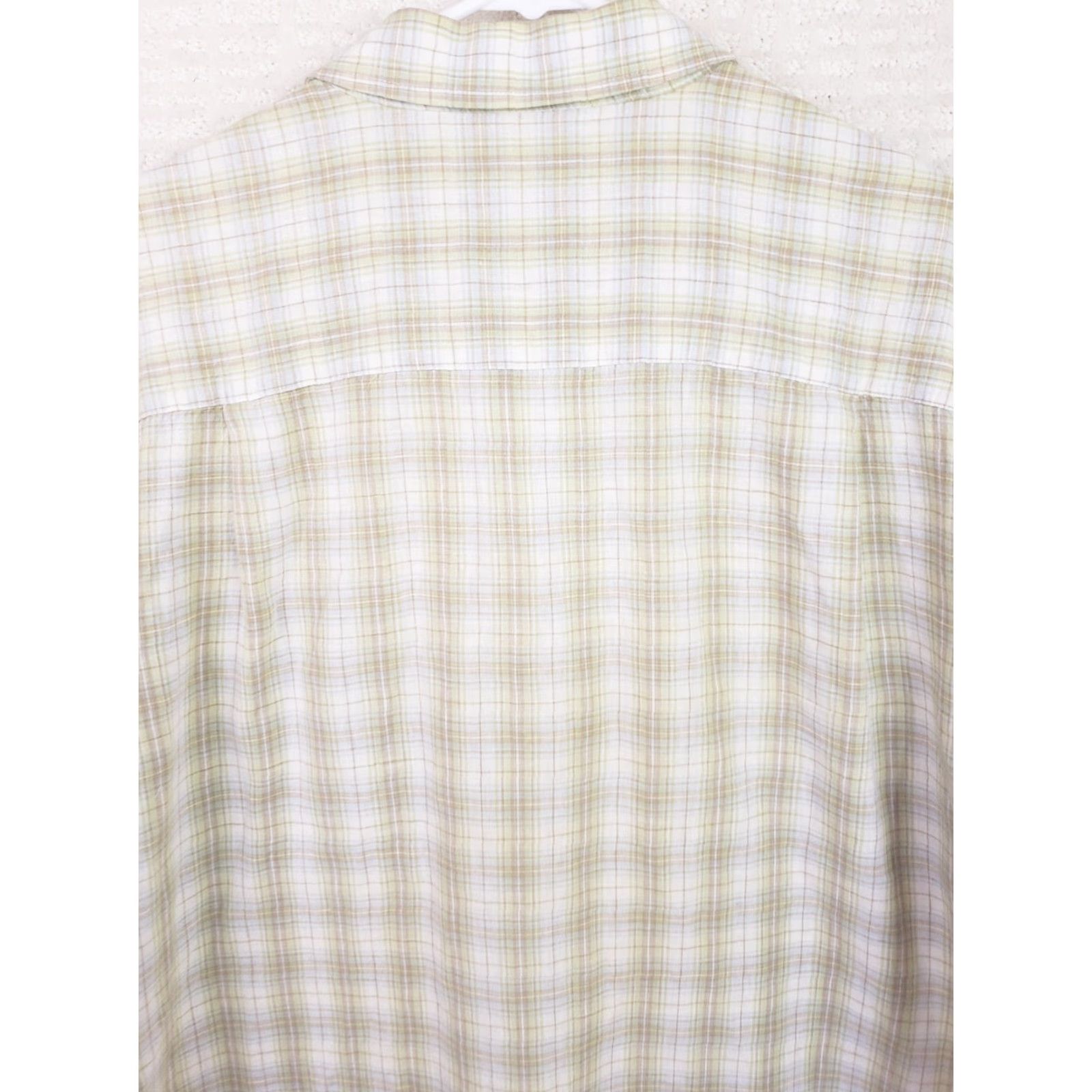 Club Room Club Room Shirt Mens L Green Beige White Short Sleeve Button Front Linen Blend Plaid Pocketed Casual Classic 90s Size US L / EU 52-54 / 3 - 6 Thumbnail