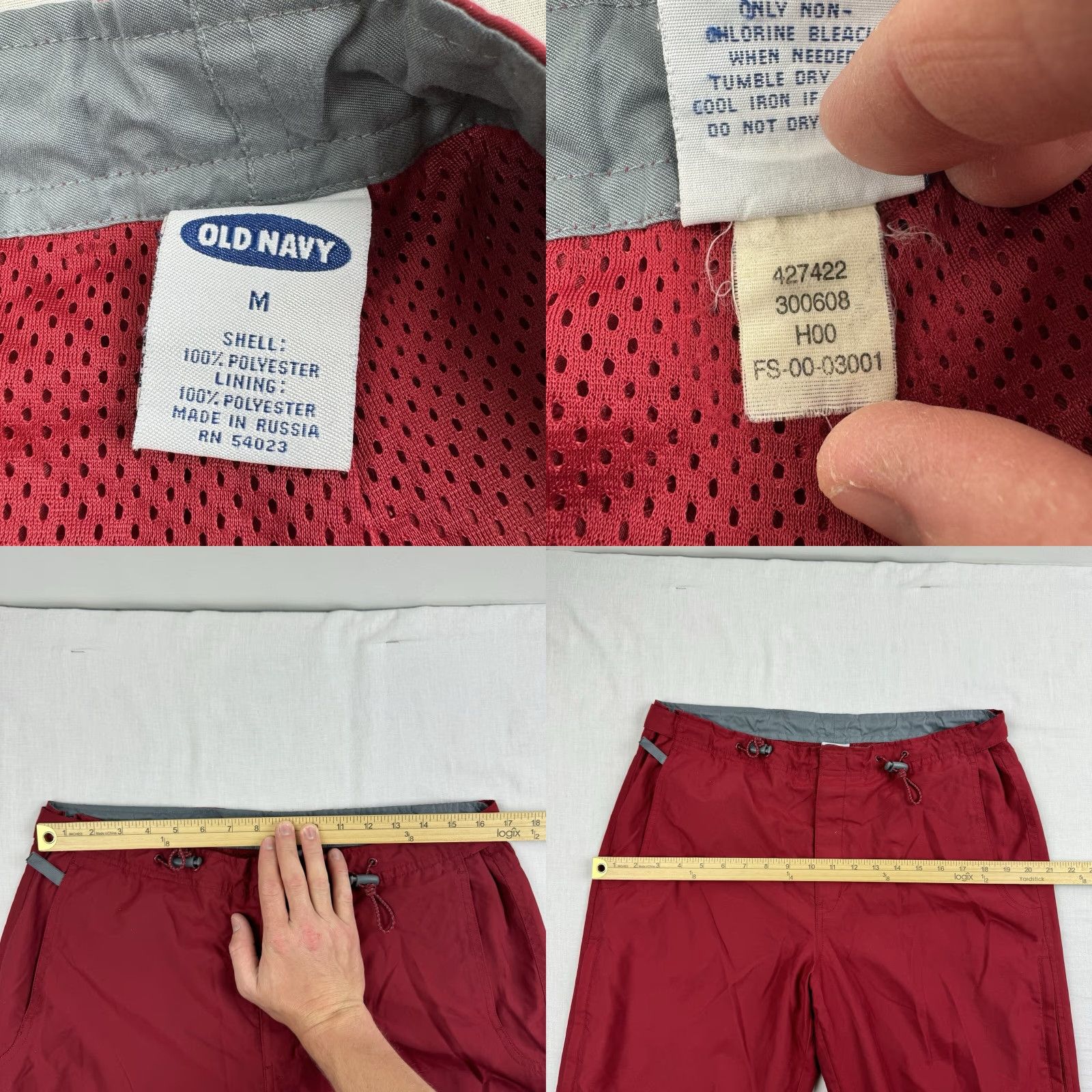 VINTAGE Old Navy Track Pants Men M Red 30in Inseam Elastic Pockets 90s Grunge Y2K Hipster Punk