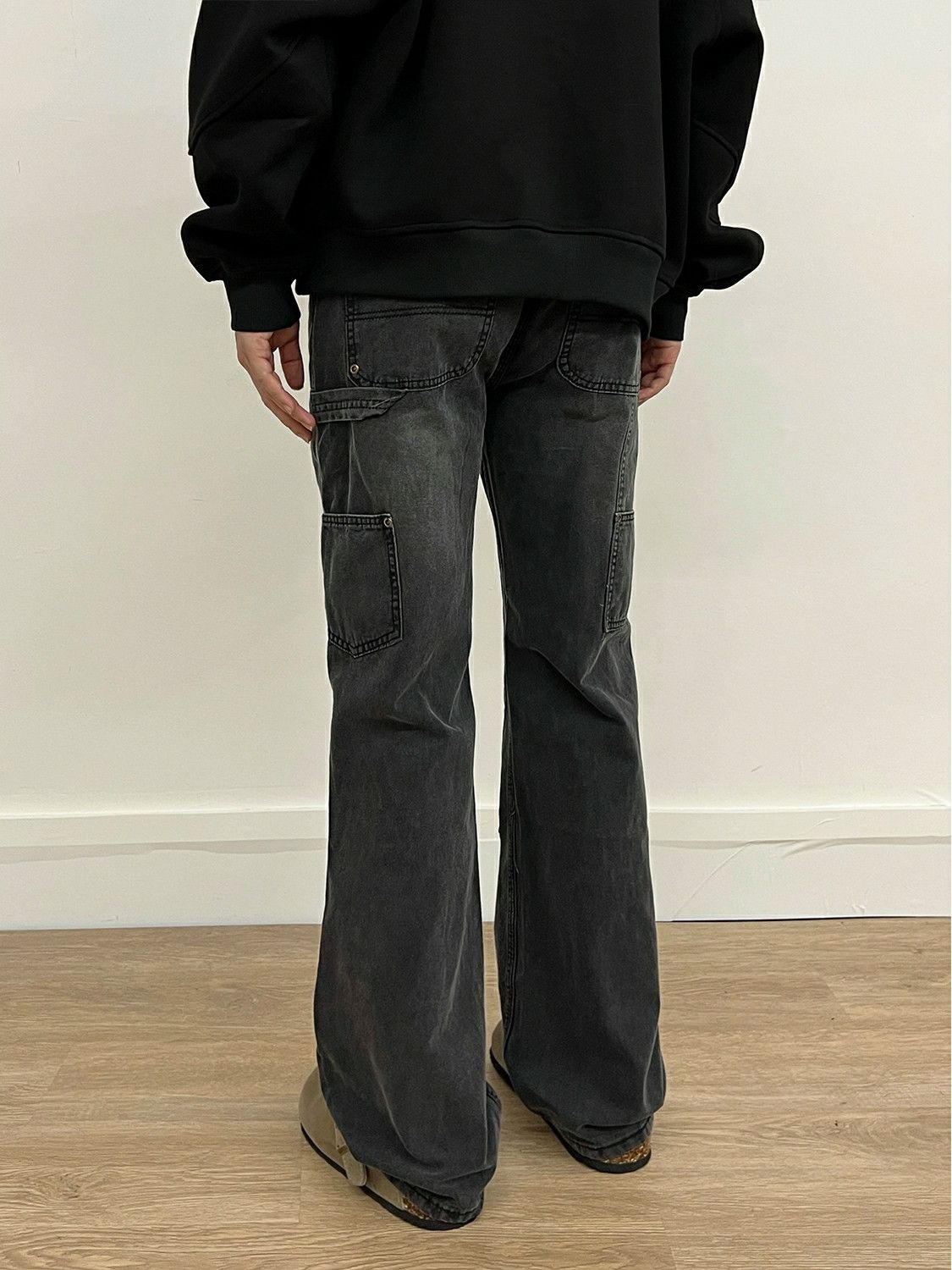 double knee washed faded flared pants