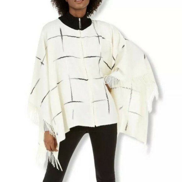 DKNY DKNY Zip Front Ombre Twist Full Zip Ruana / Poncho , Cream 1 Size ONE SIZE - 1 Thumbnail