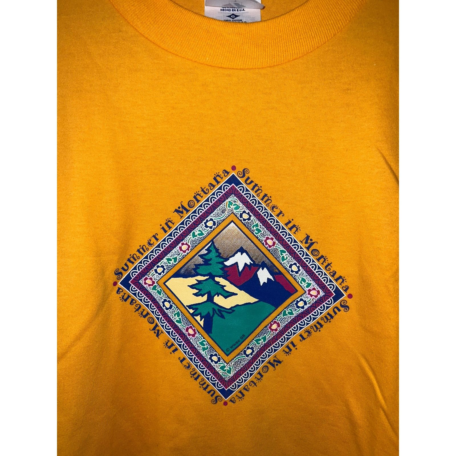 Jerzees 90s Summer in Montana MT Orange Nature Shirt VTG 1990s Large Size US L / EU 52-54 / 3 - 2 Thumbnail